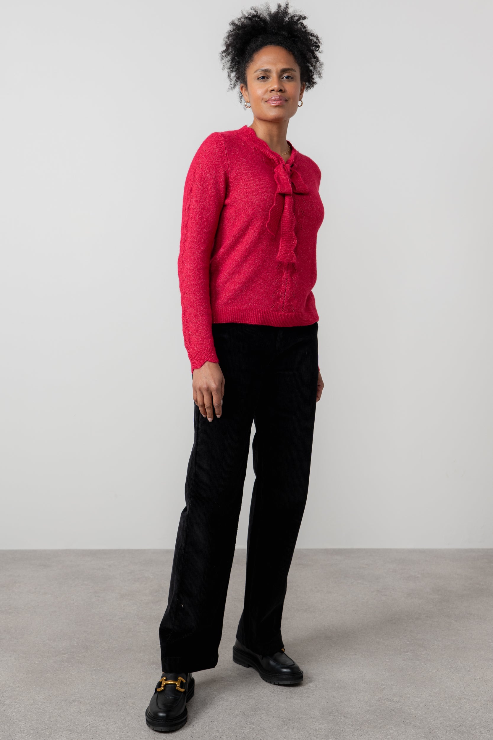 Lily & Me Elise Tie Neck Pointelle Jumper Scarlet