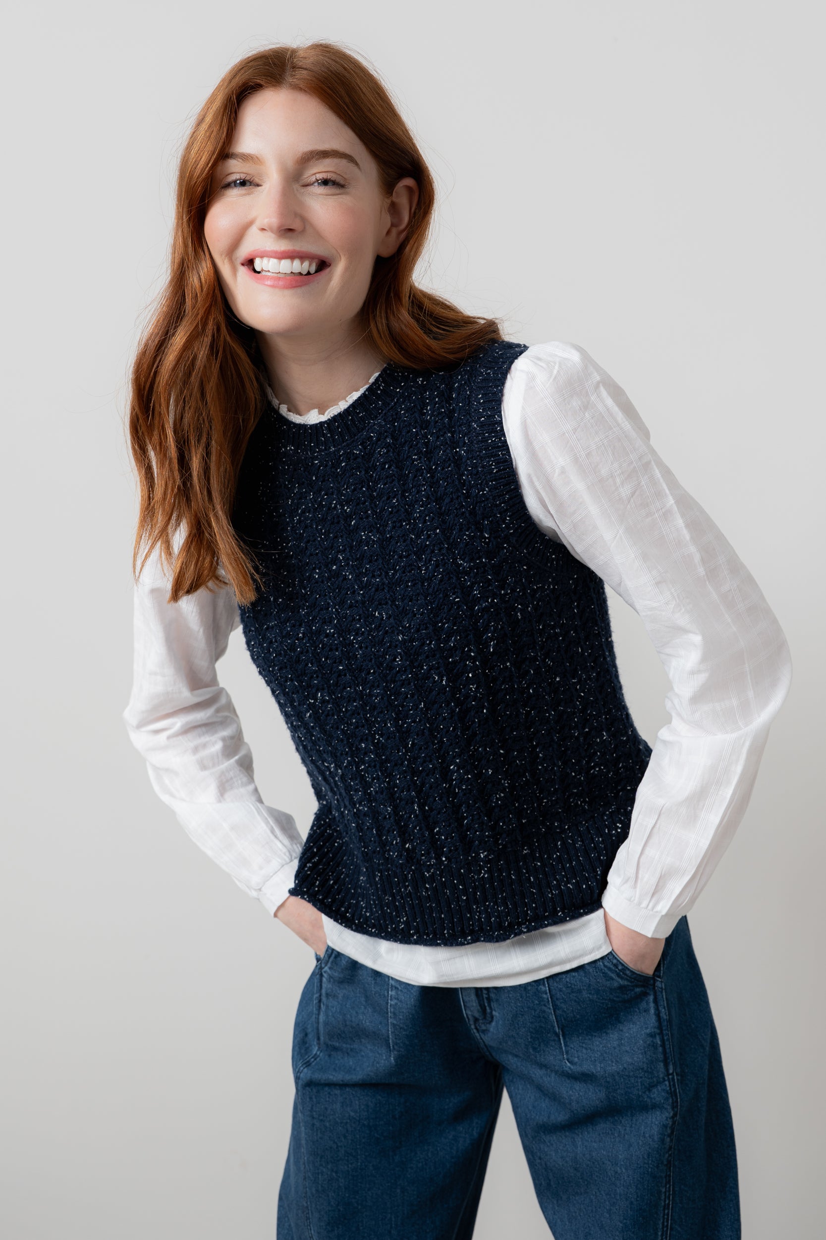 Lily & Me Eva Oatmeal Cotton Knit Tank Top Navy