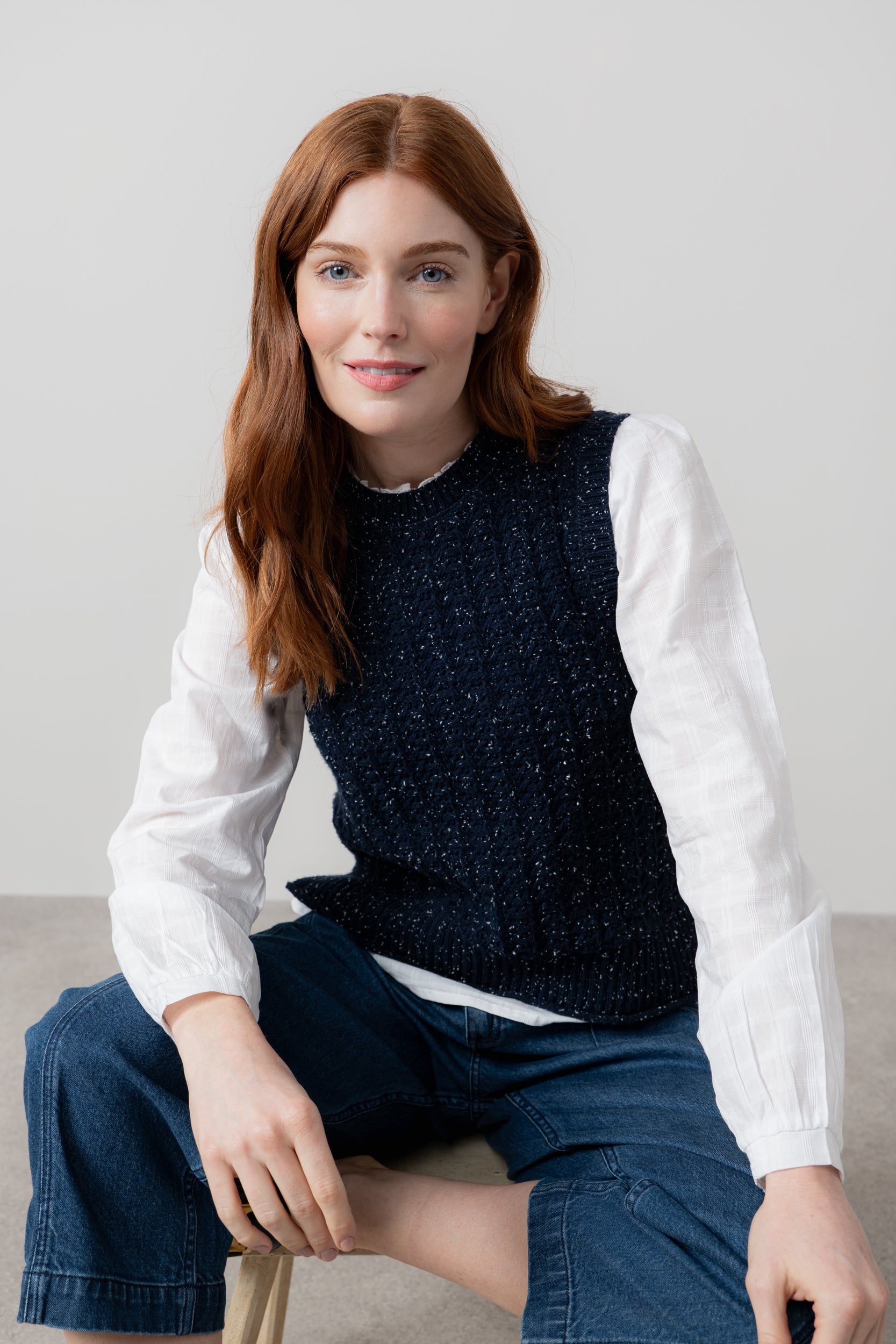 Lily & Me Eva Oatmeal Cotton Knit Tank Top Navy
