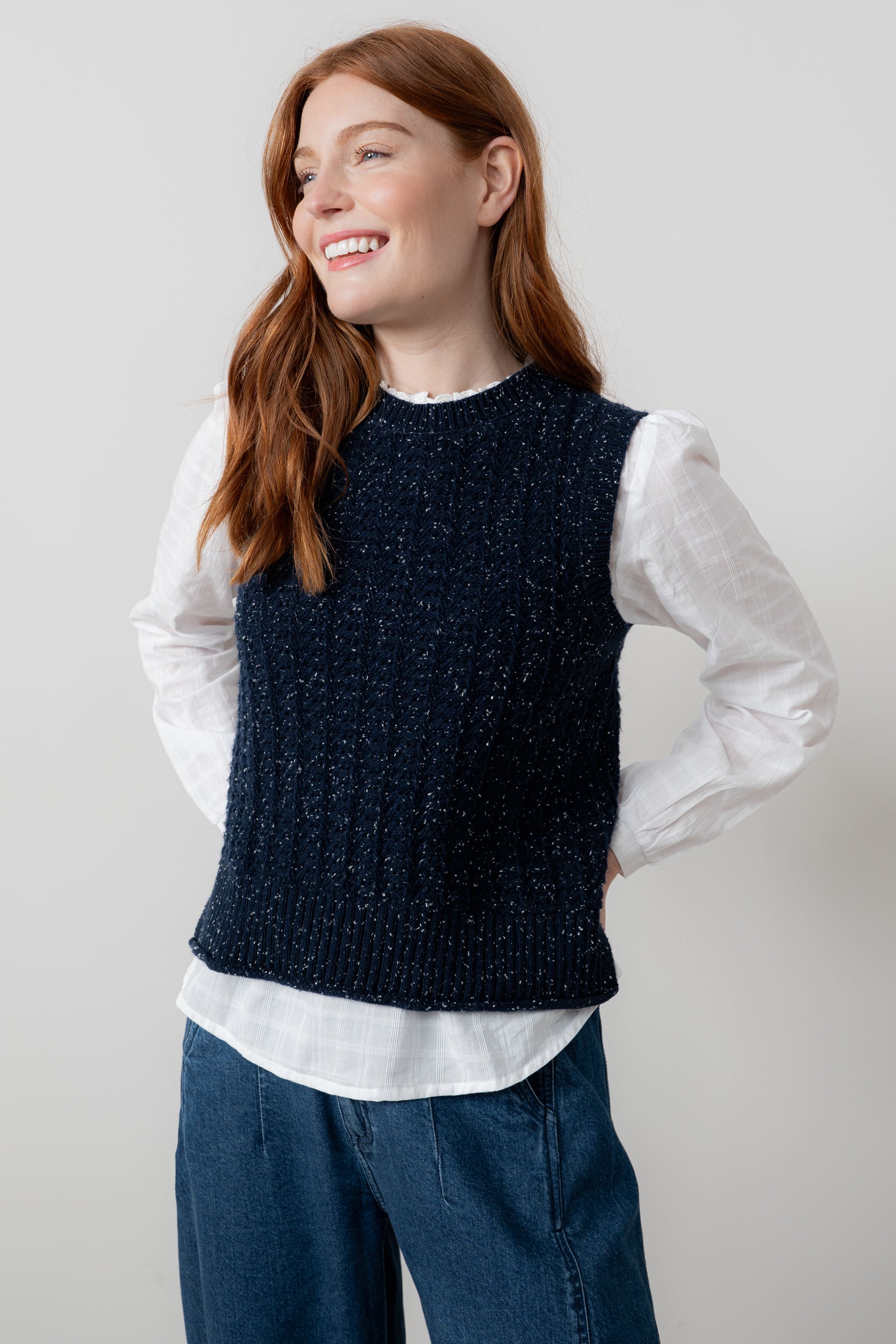 Lily & Me Eva Oatmeal Cotton Knit Tank Top Navy