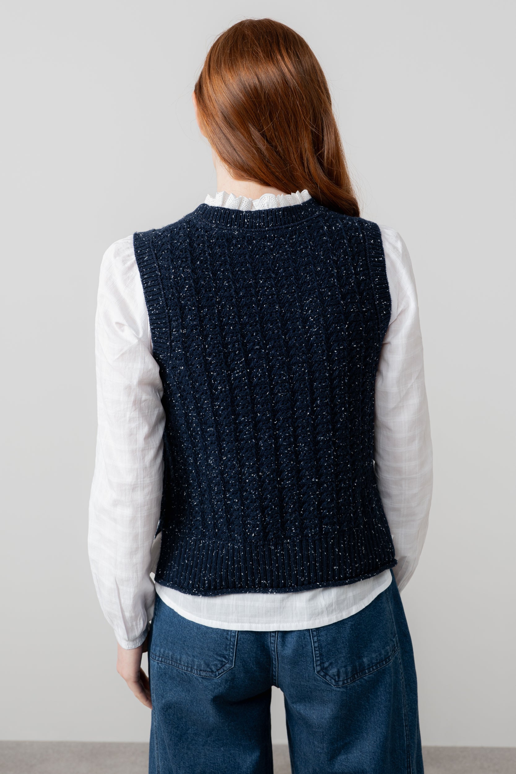 Lily & Me Eva Oatmeal Cotton Knit Tank Top Navy