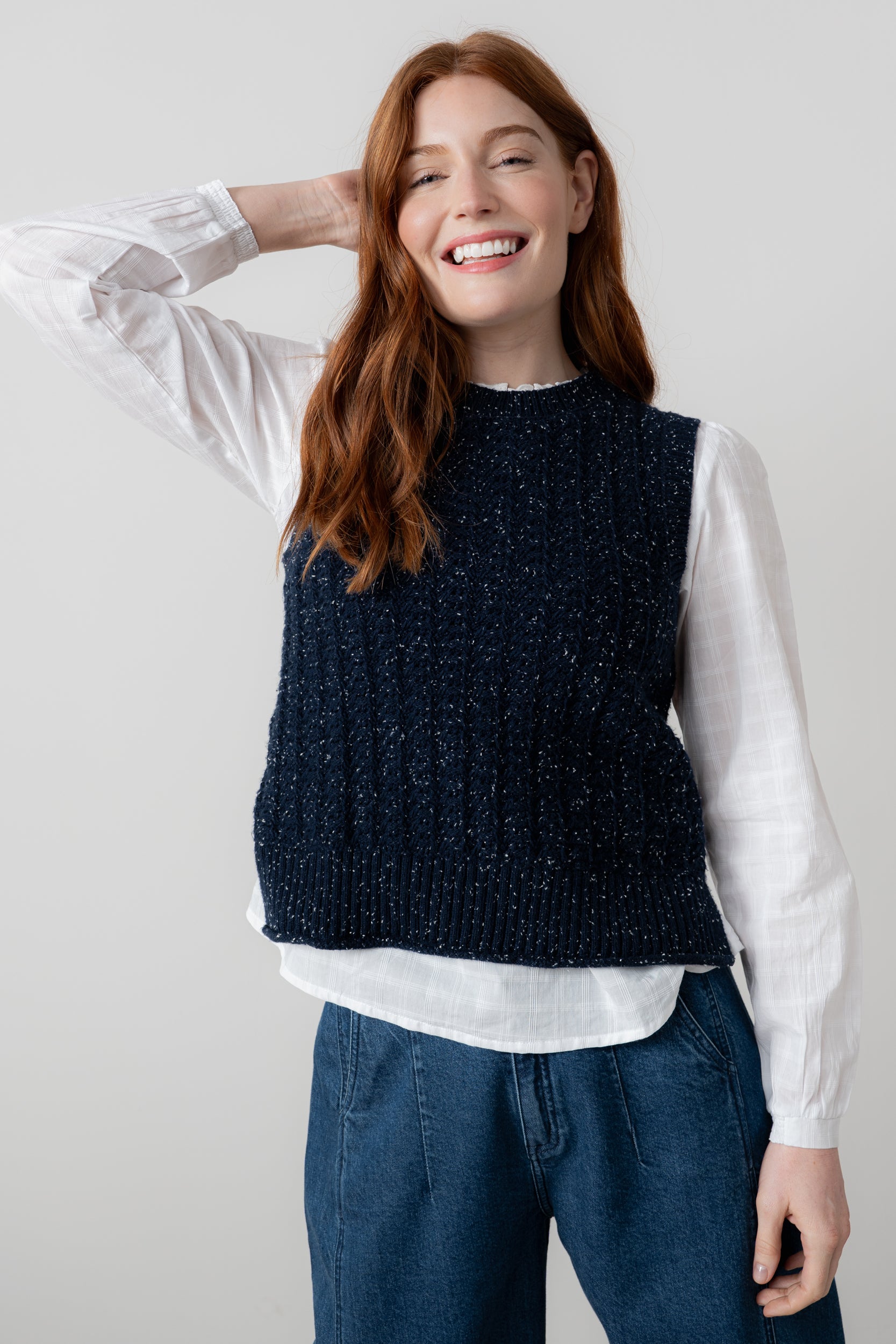 Lily & Me Eva Oatmeal Cotton Knit Tank Top Navy
