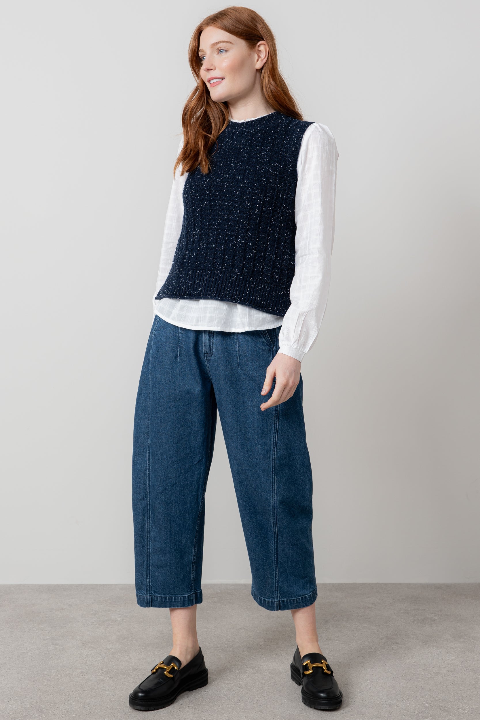 Lily & Me Eva Oatmeal Cotton Knit Tank Top Navy