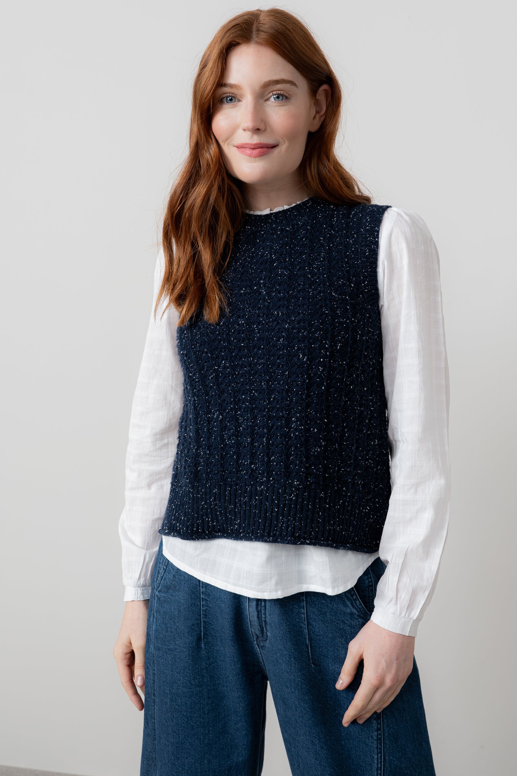 Lily & Me Eva Oatmeal Cotton Knit Tank Top Navy