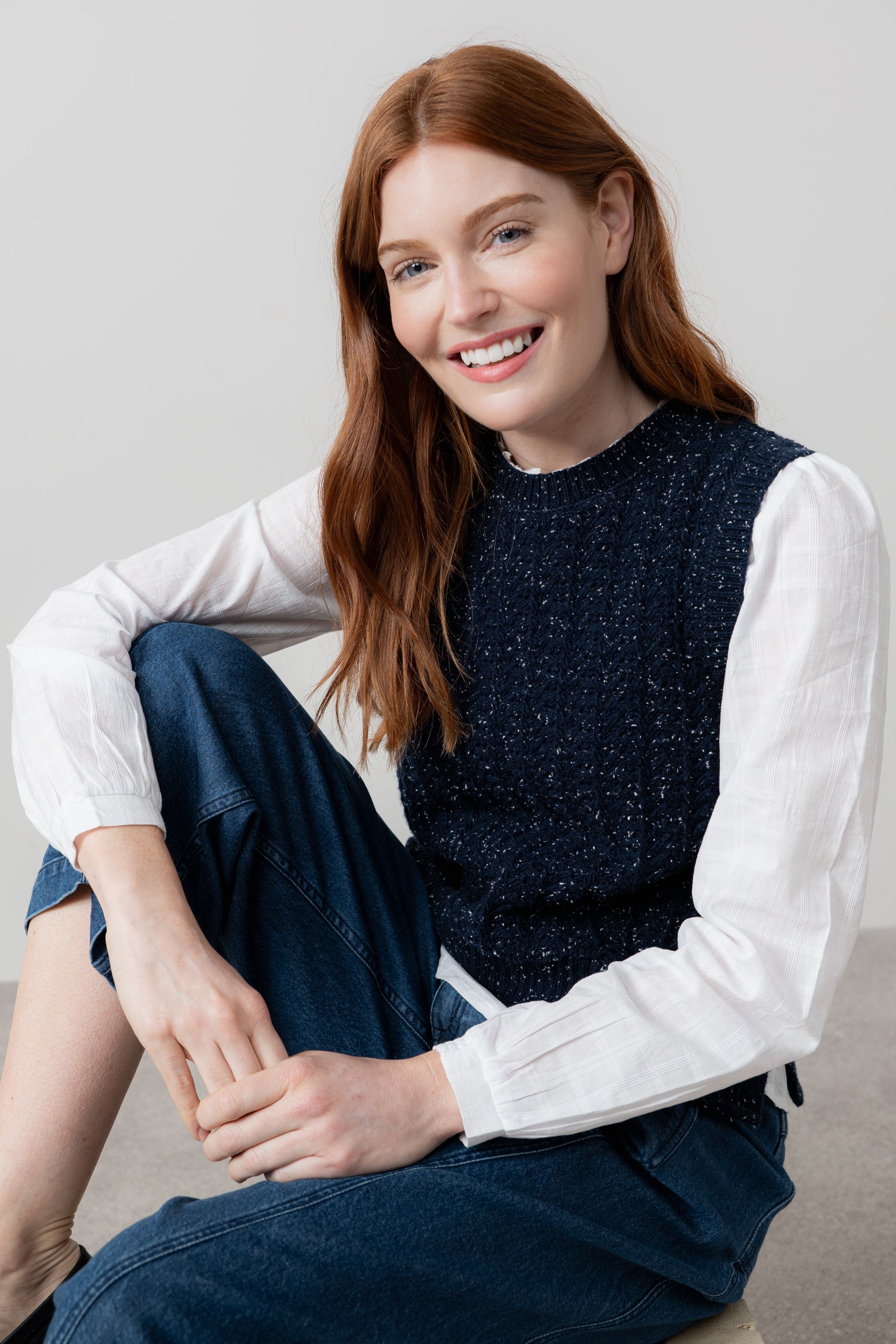 Lily & Me Eva Oatmeal Cotton Knit Tank Top Navy