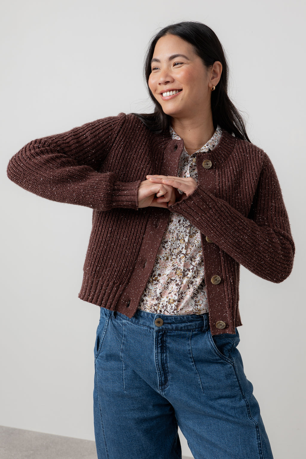 Lily & Me June Ribbed Knit Cardigan Chocolate