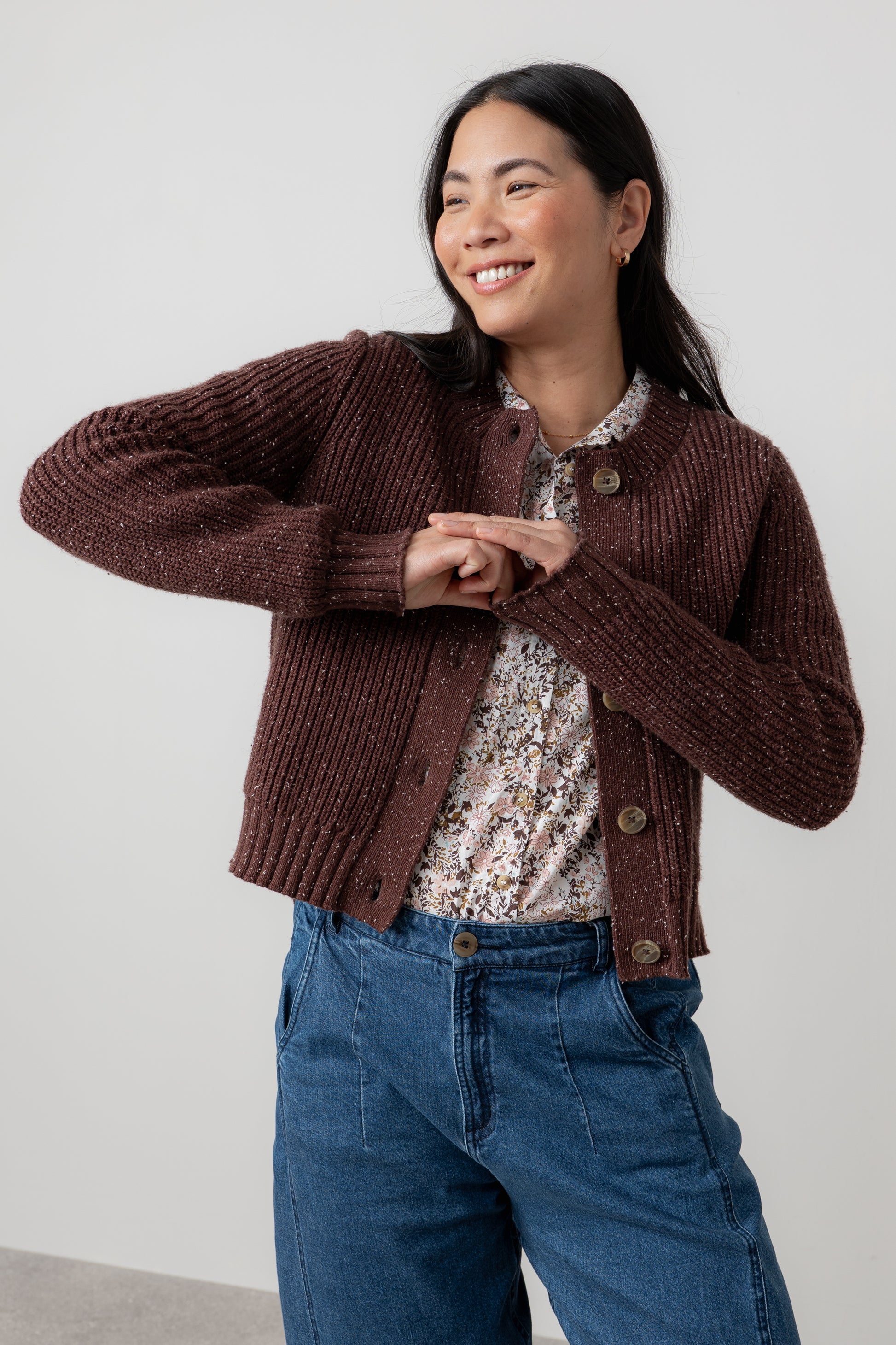 Lily & Me June Ribbed Knit Cardigan Chocolate