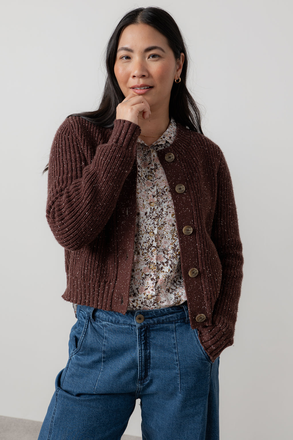 Lily & Me June Ribbed Knit Cardigan Chocolate