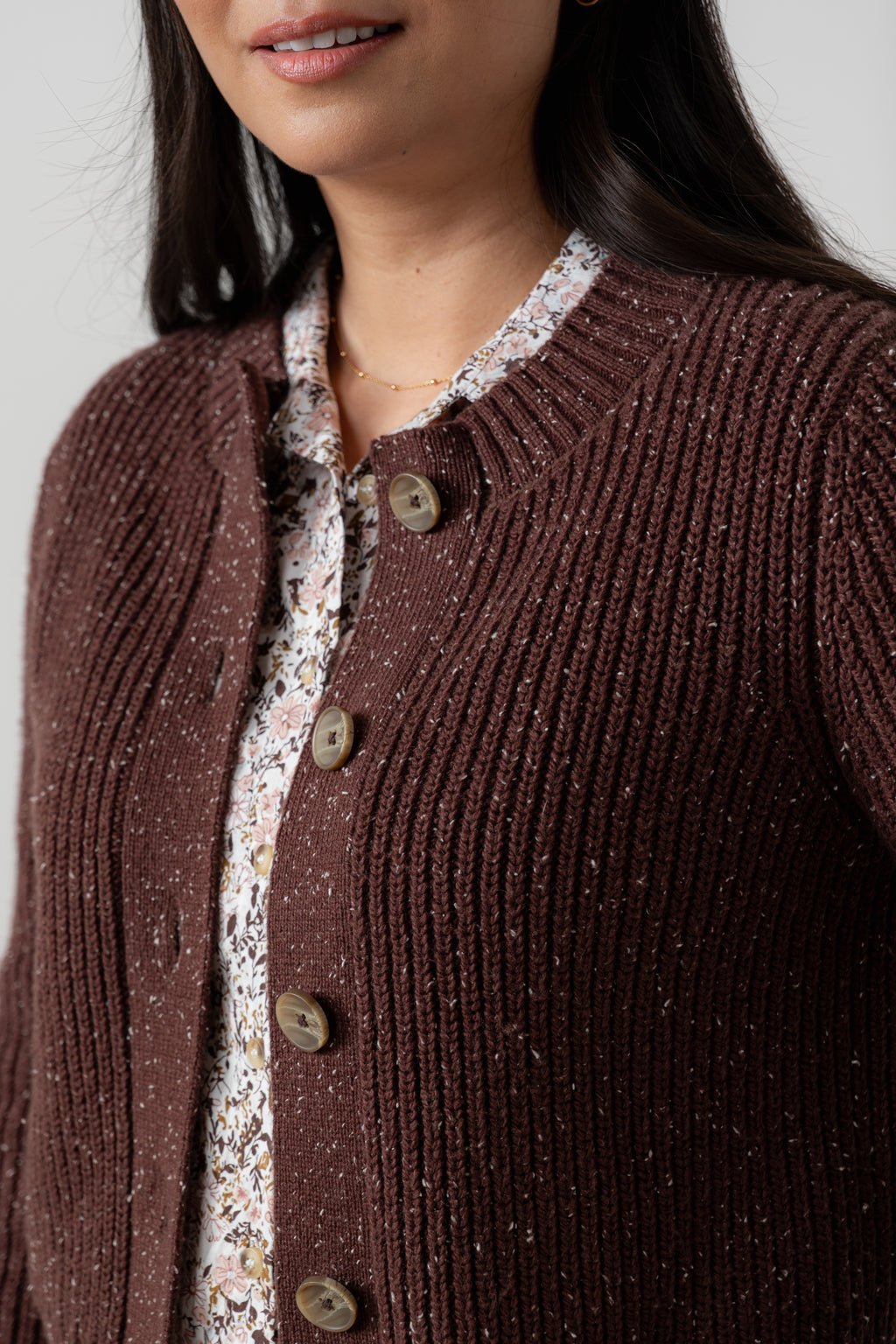 Lily & Me June Ribbed Knit Cardigan Chocolate