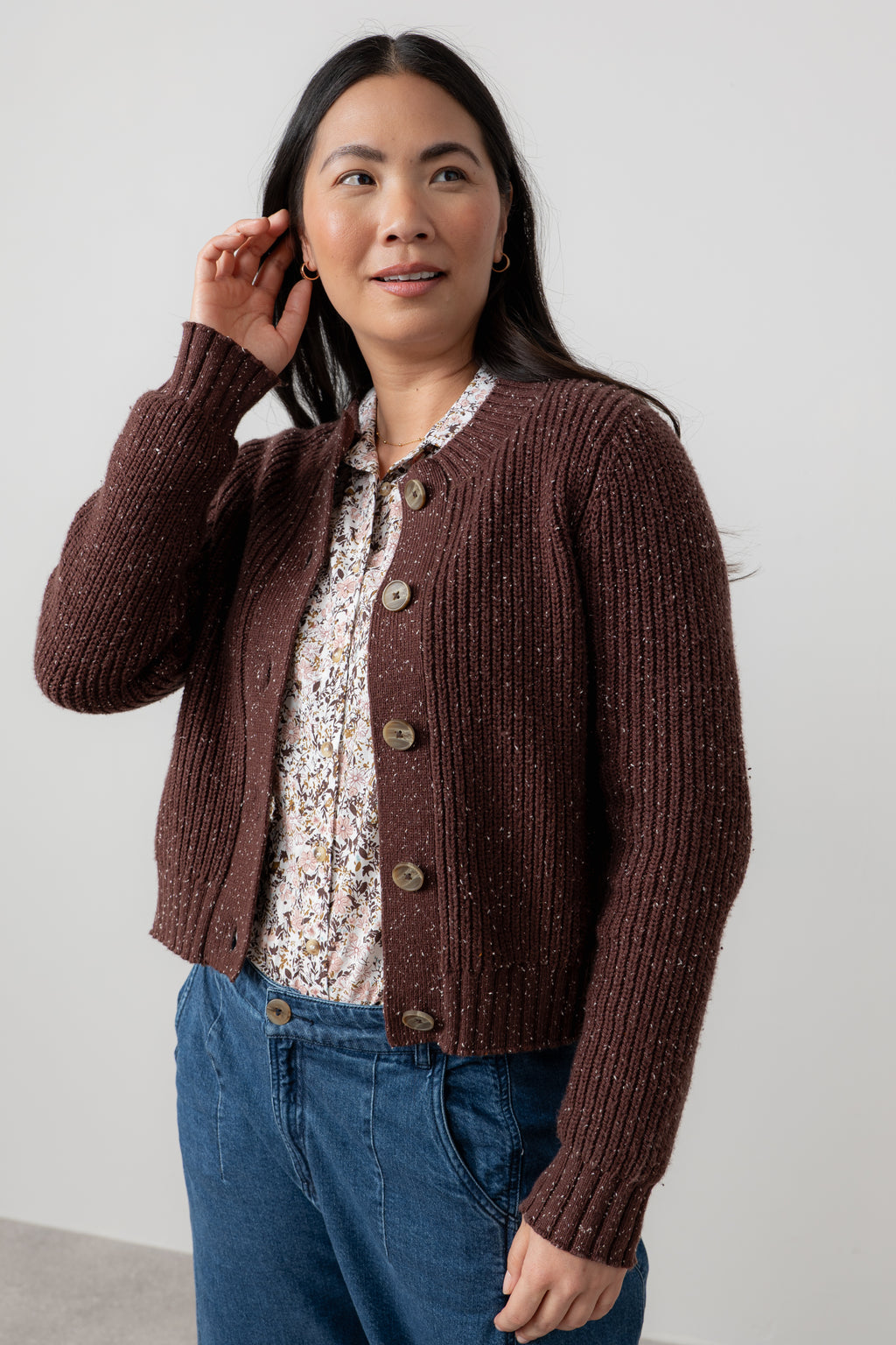 Lily & Me June Ribbed Knit Cardigan Chocolate