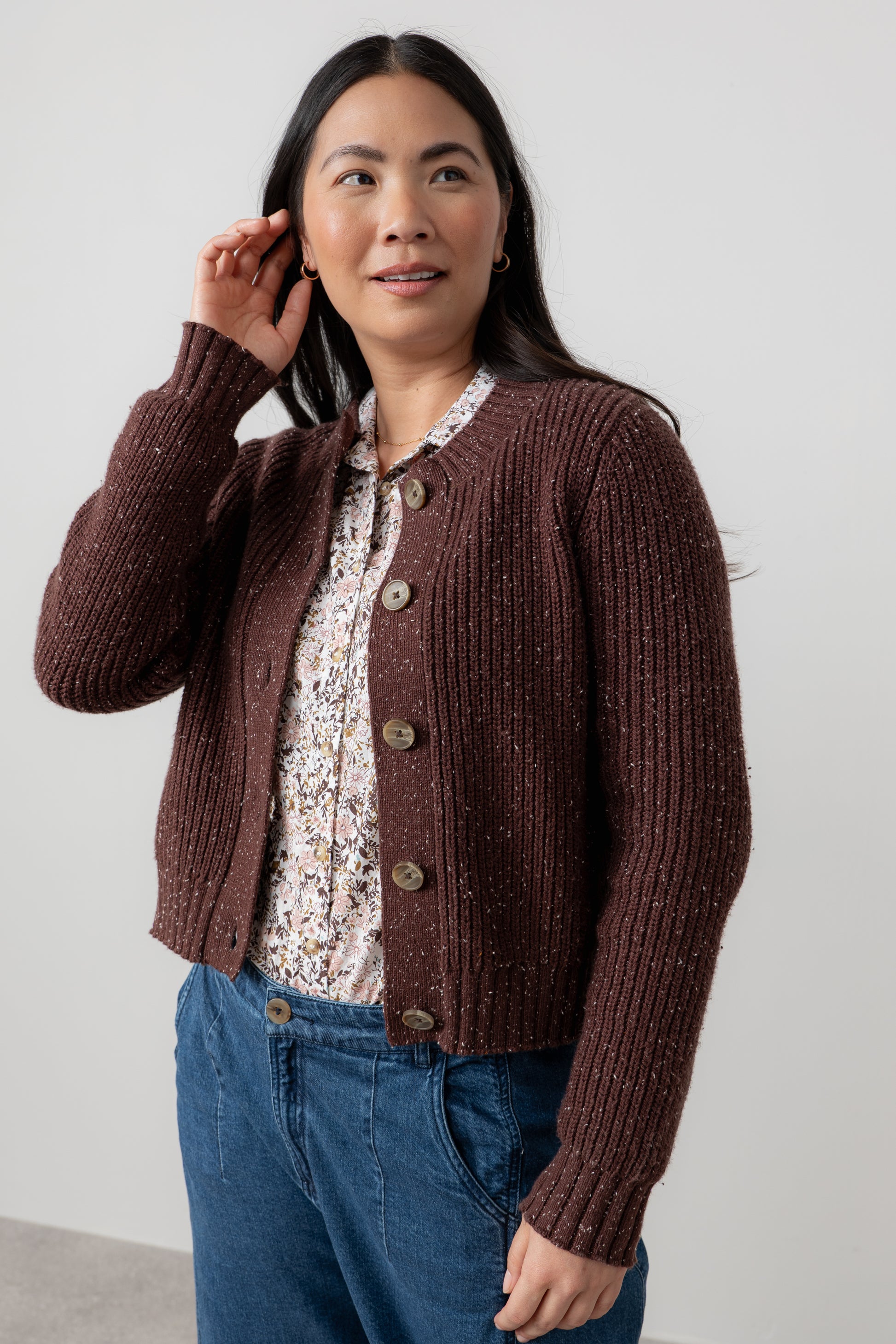 Lily & Me June Ribbed Knit Cardigan Chocolate