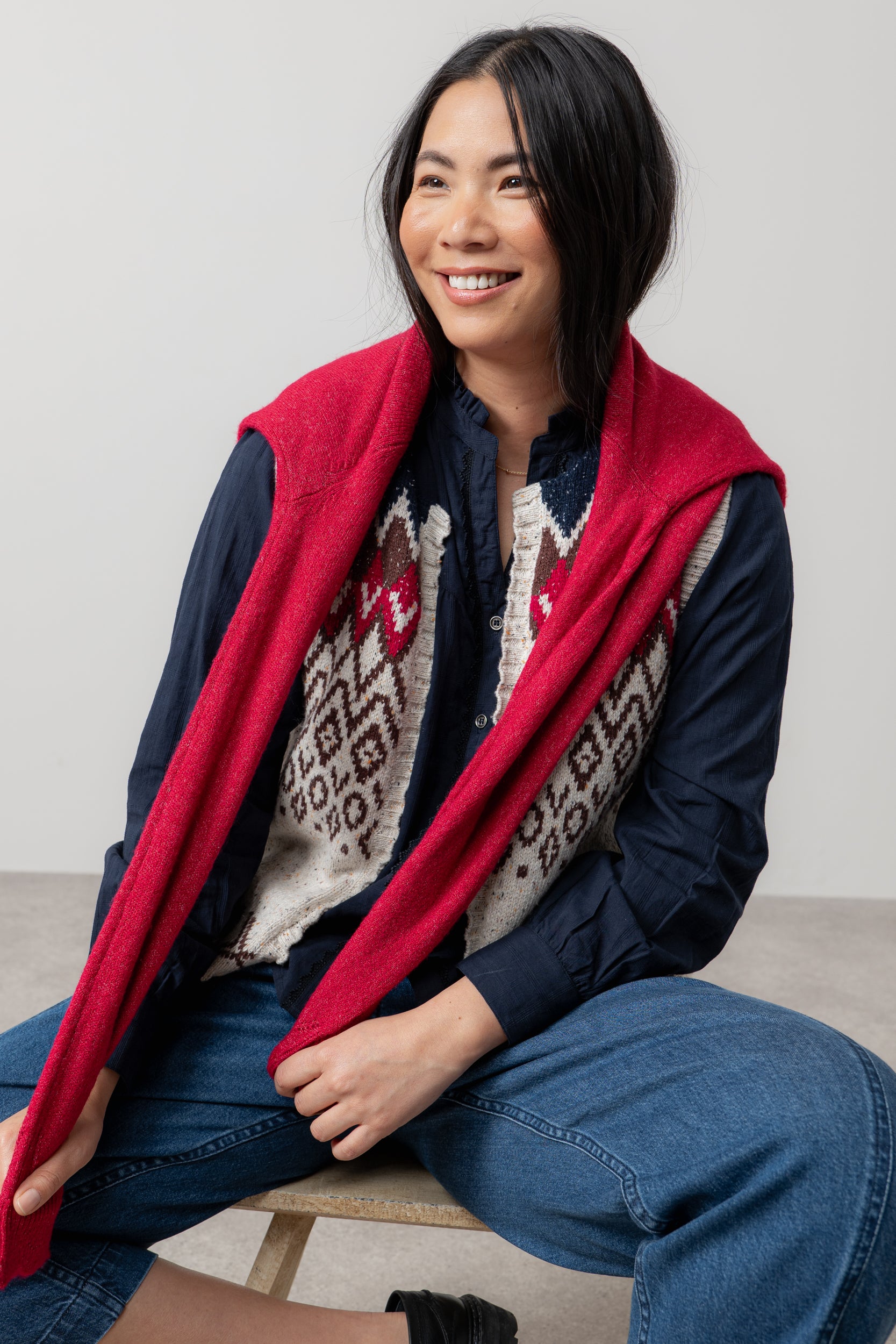 Lily & Me Suvi Fair Isle Knitted Waistcoat Chocolate