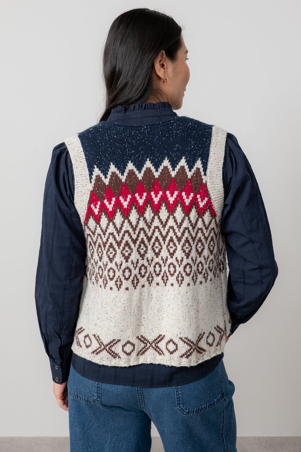 Lily & Me Suvi Fair Isle Knitted Waistcoat Chocolate
