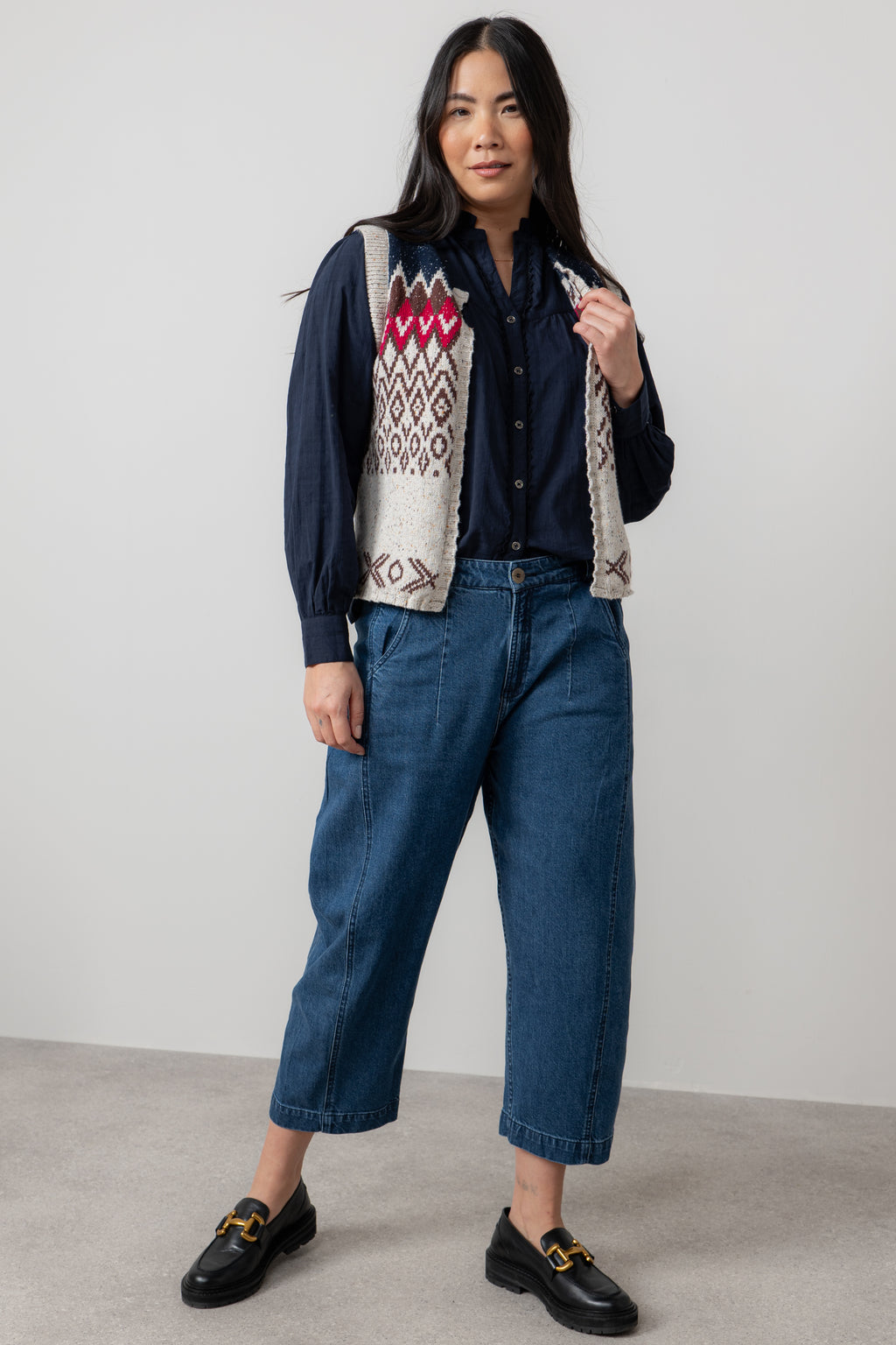 Lily & Me Suvi Fair Isle Knitted Waistcoat Chocolate