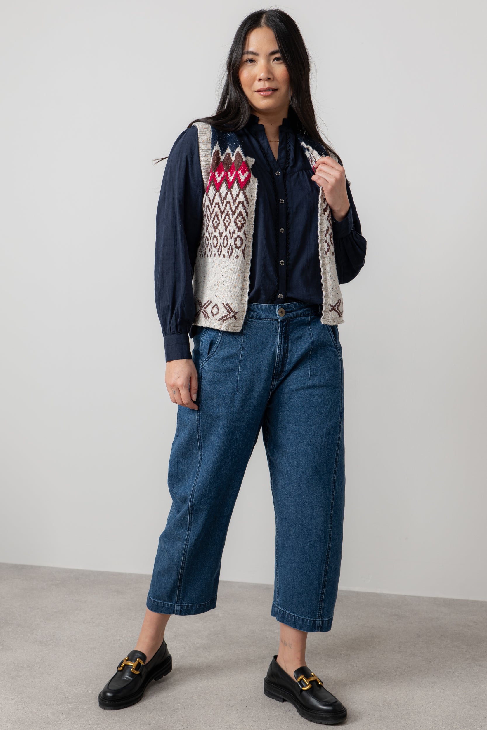 Lily & Me Suvi Fair Isle Knitted Waistcoat Chocolate