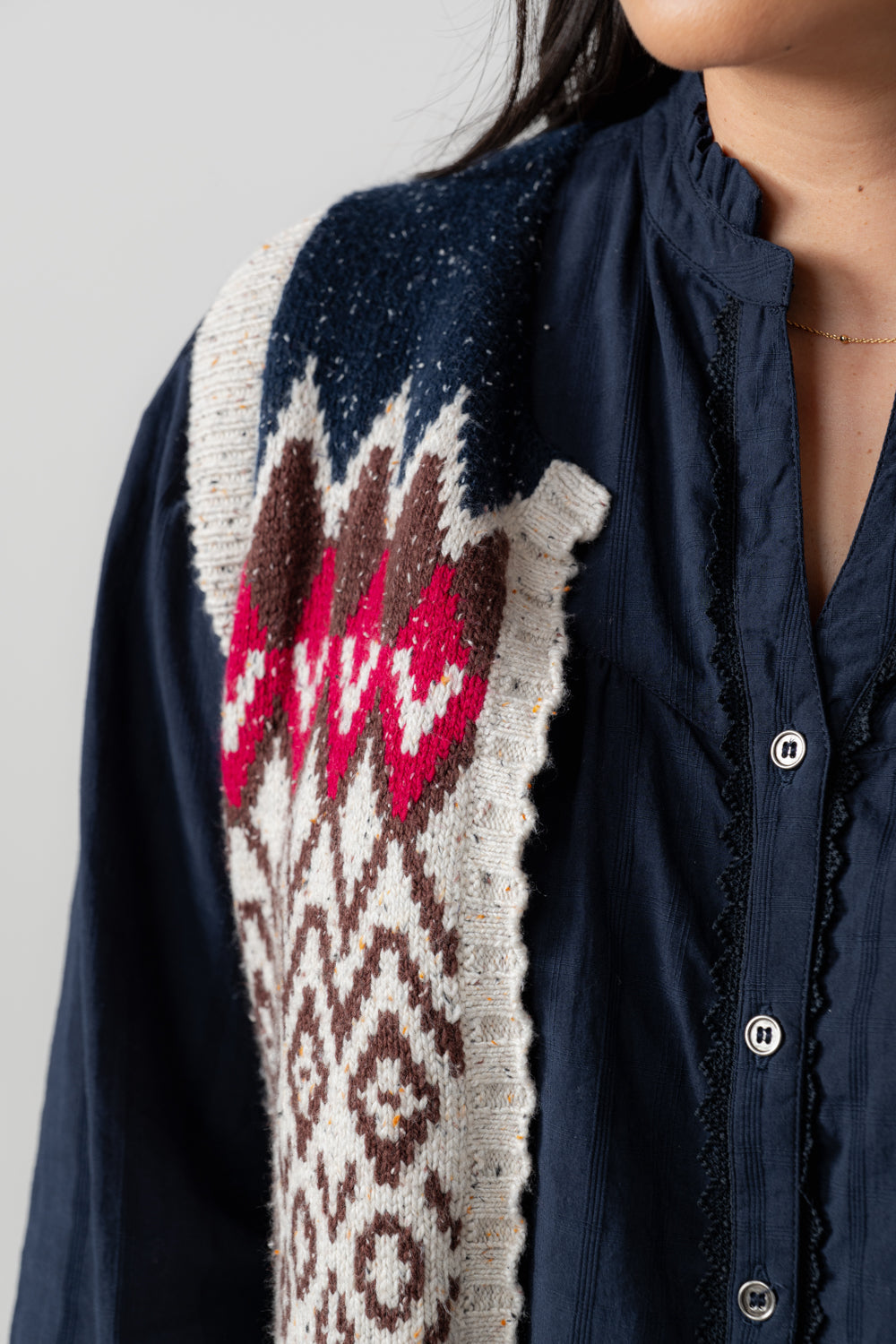 Lily & Me Suvi Fair Isle Knitted Waistcoat Chocolate