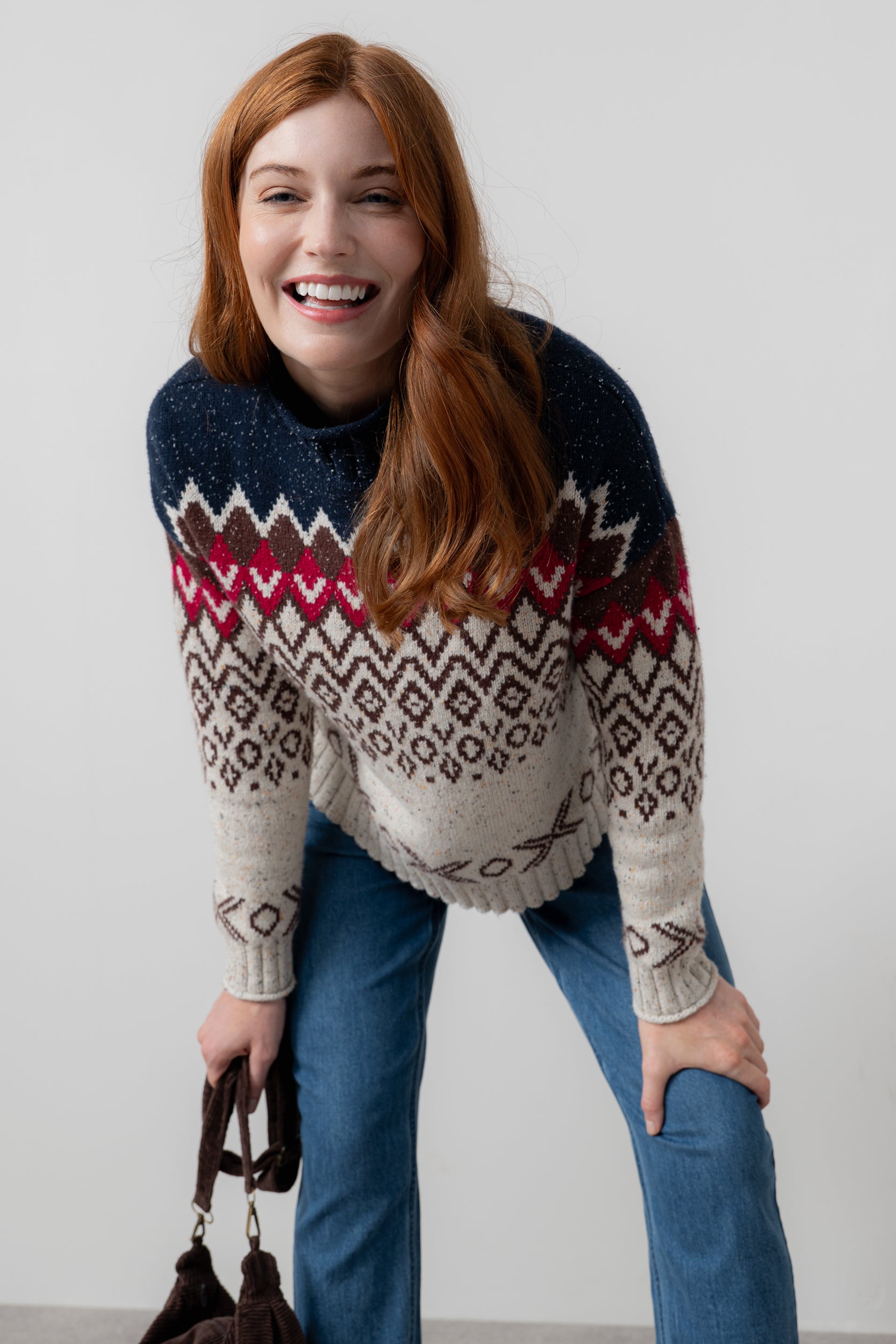 Lily & Me Maeve Fair Isle High Neck Jumper Chocolate