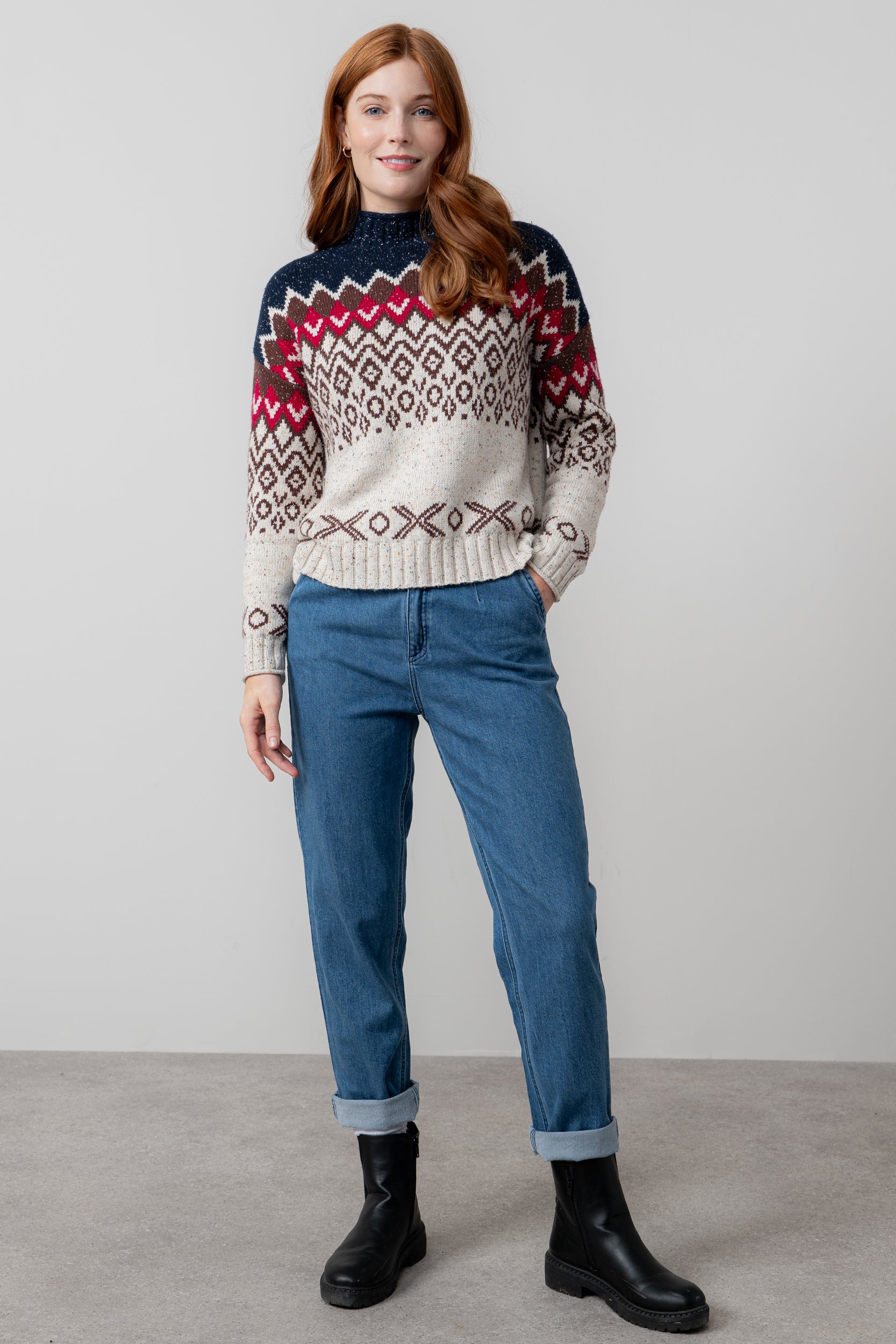 Lily & Me Maeve Fair Isle High Neck Jumper Chocolate