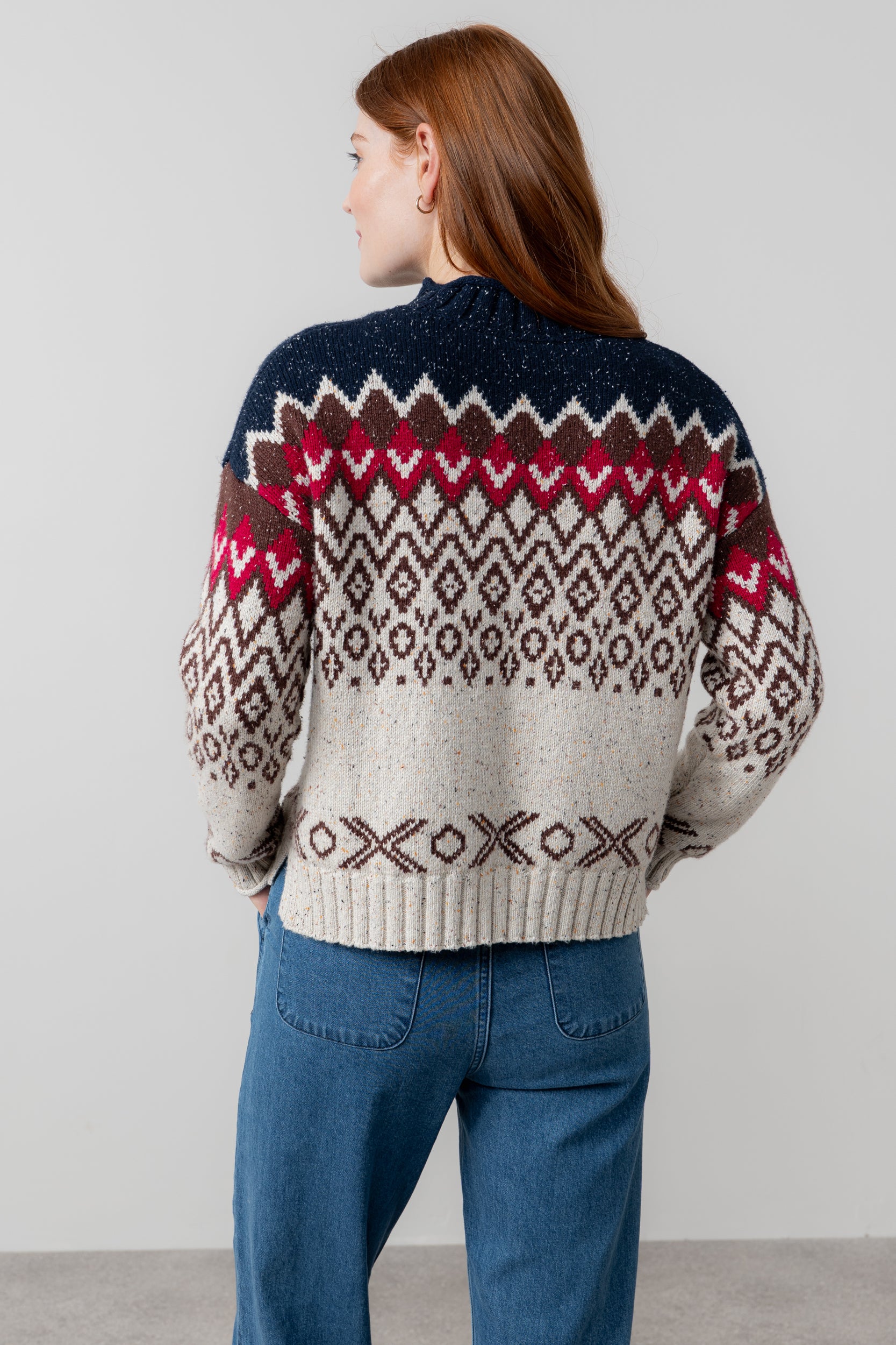 Lily & Me Maeve Fair Isle High Neck Jumper Chocolate