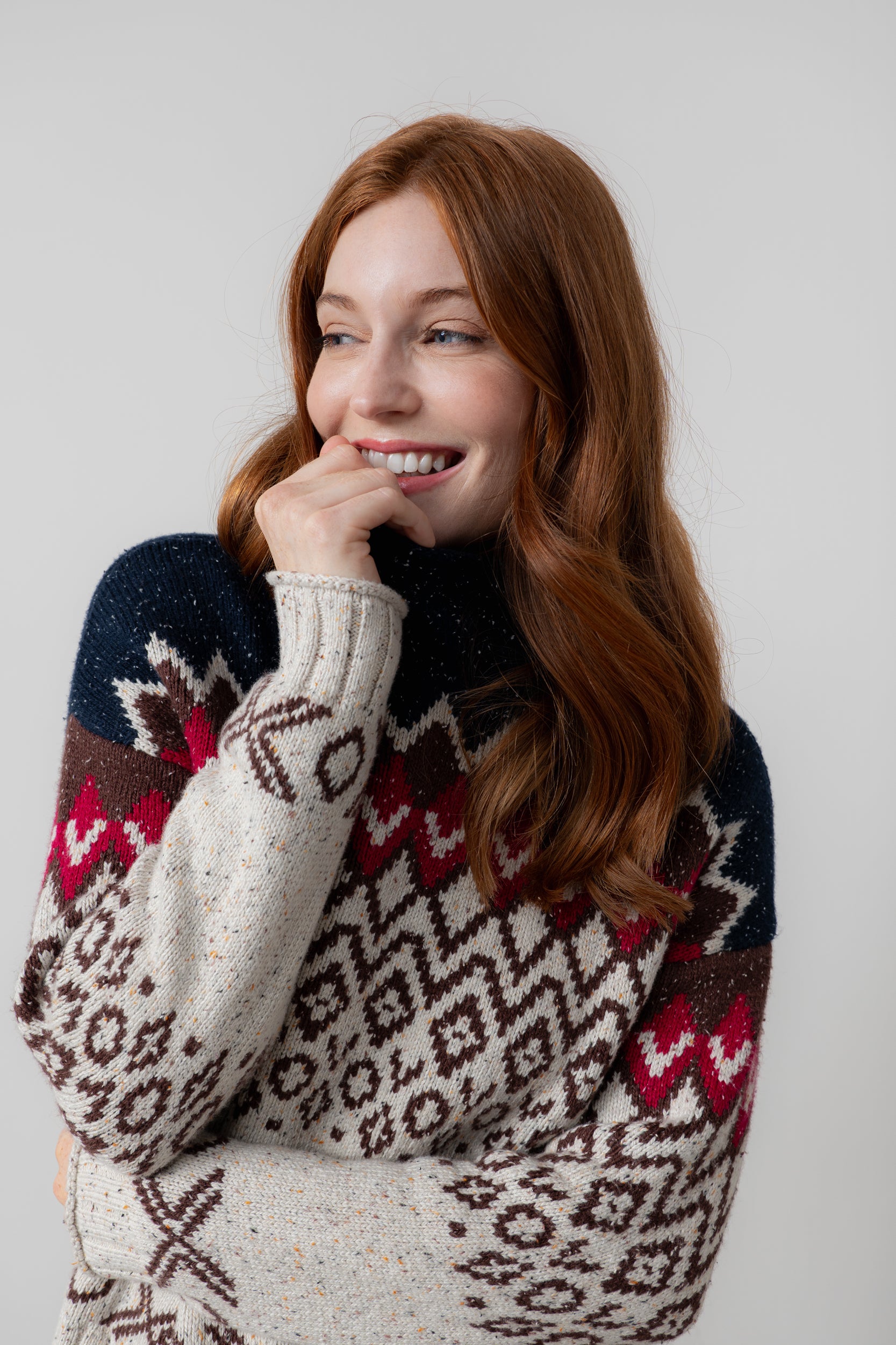 Lily & Me Maeve Fair Isle High Neck Jumper Chocolate