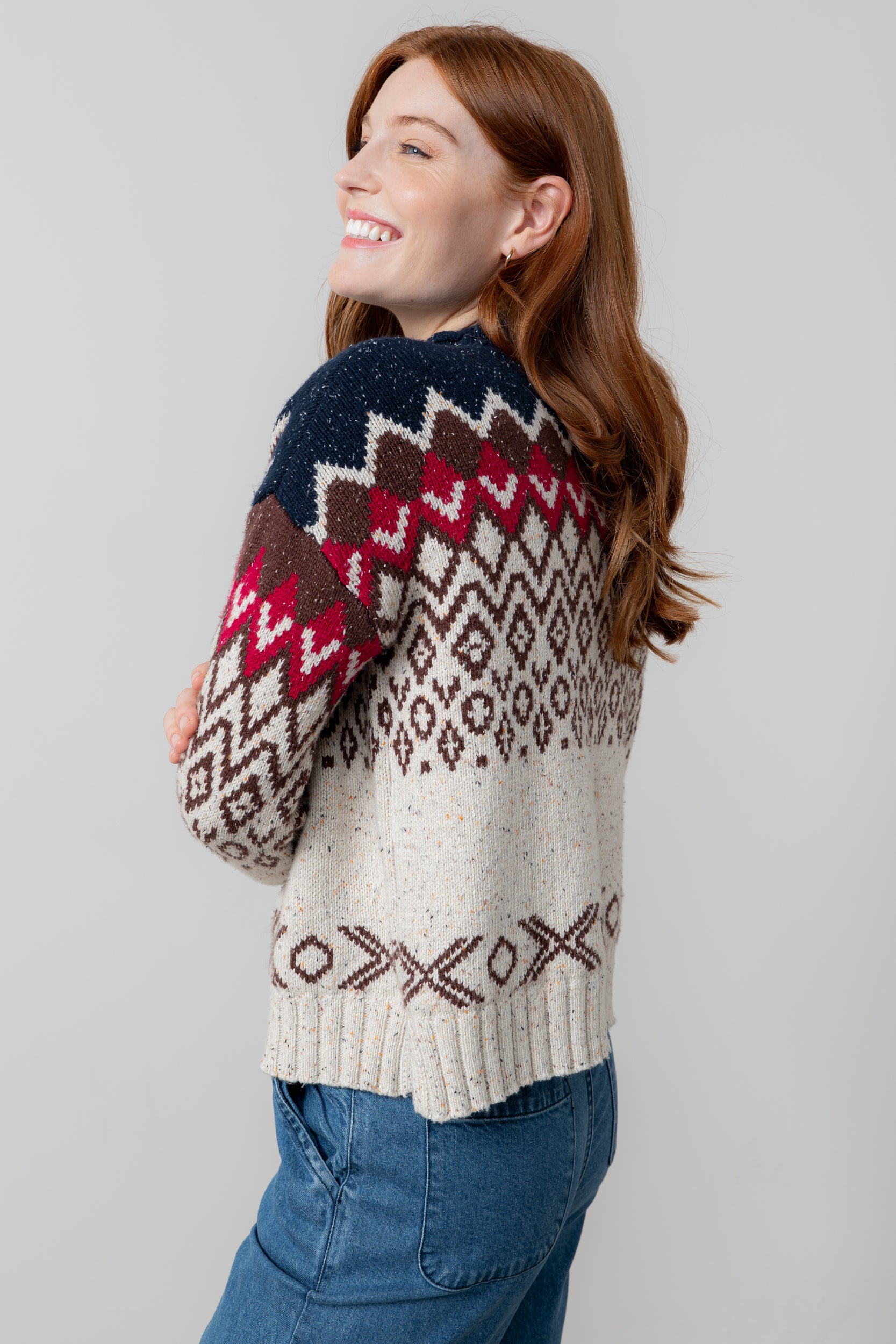 Lily & Me Maeve Fair Isle High Neck Jumper Chocolate