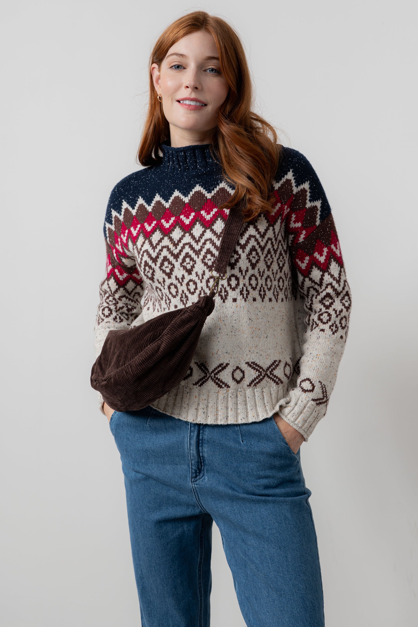 Lily & Me Maeve Fair Isle High Neck Jumper Chocolate