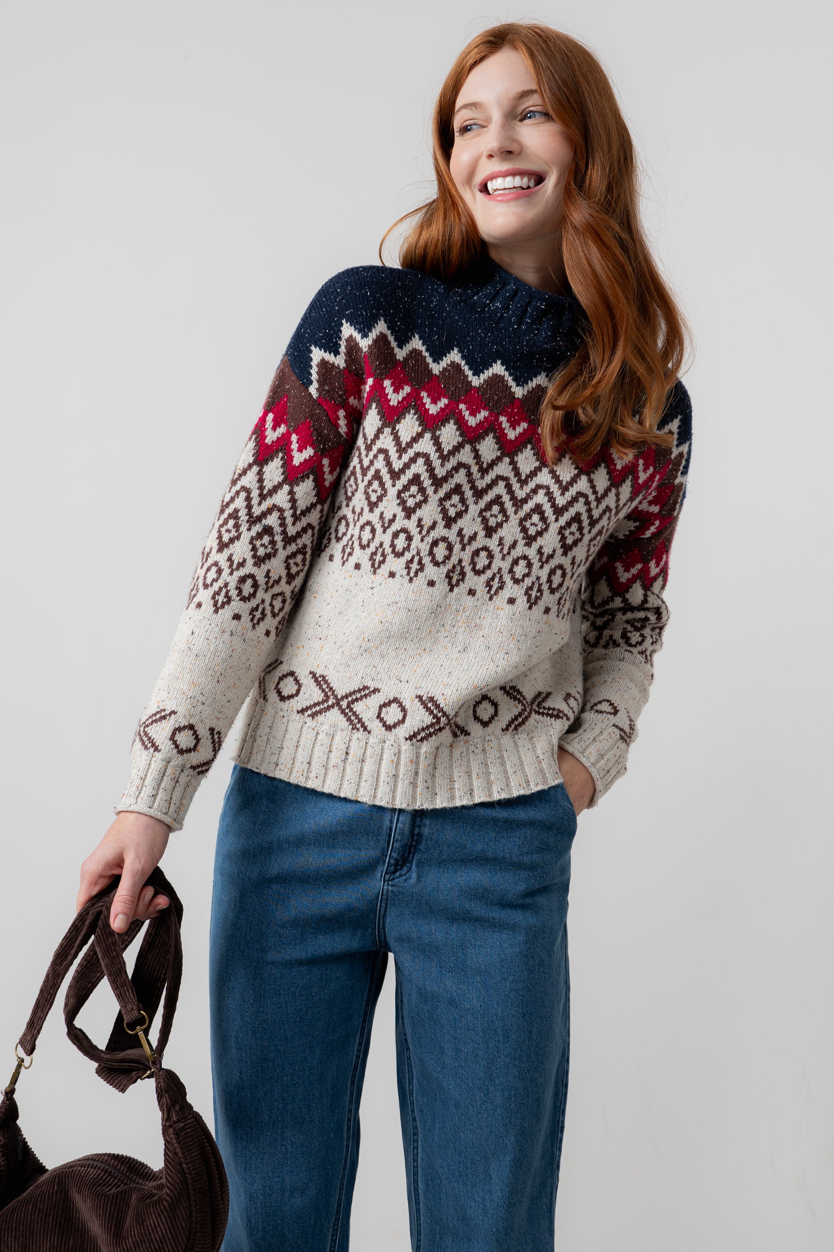 Lily & Me Maeve Fair Isle High Neck Jumper Chocolate