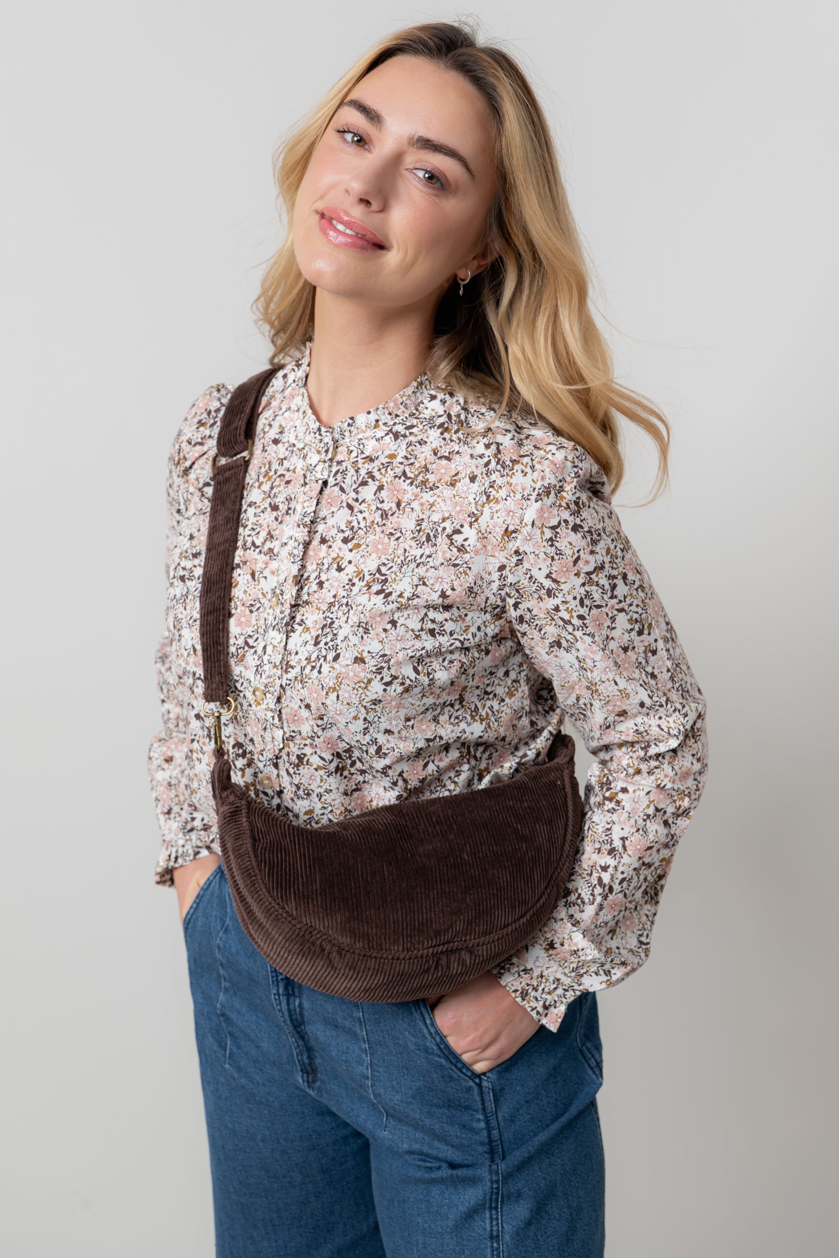 Lily & Me Jumbo Cord Crossbody Bag Chocolate