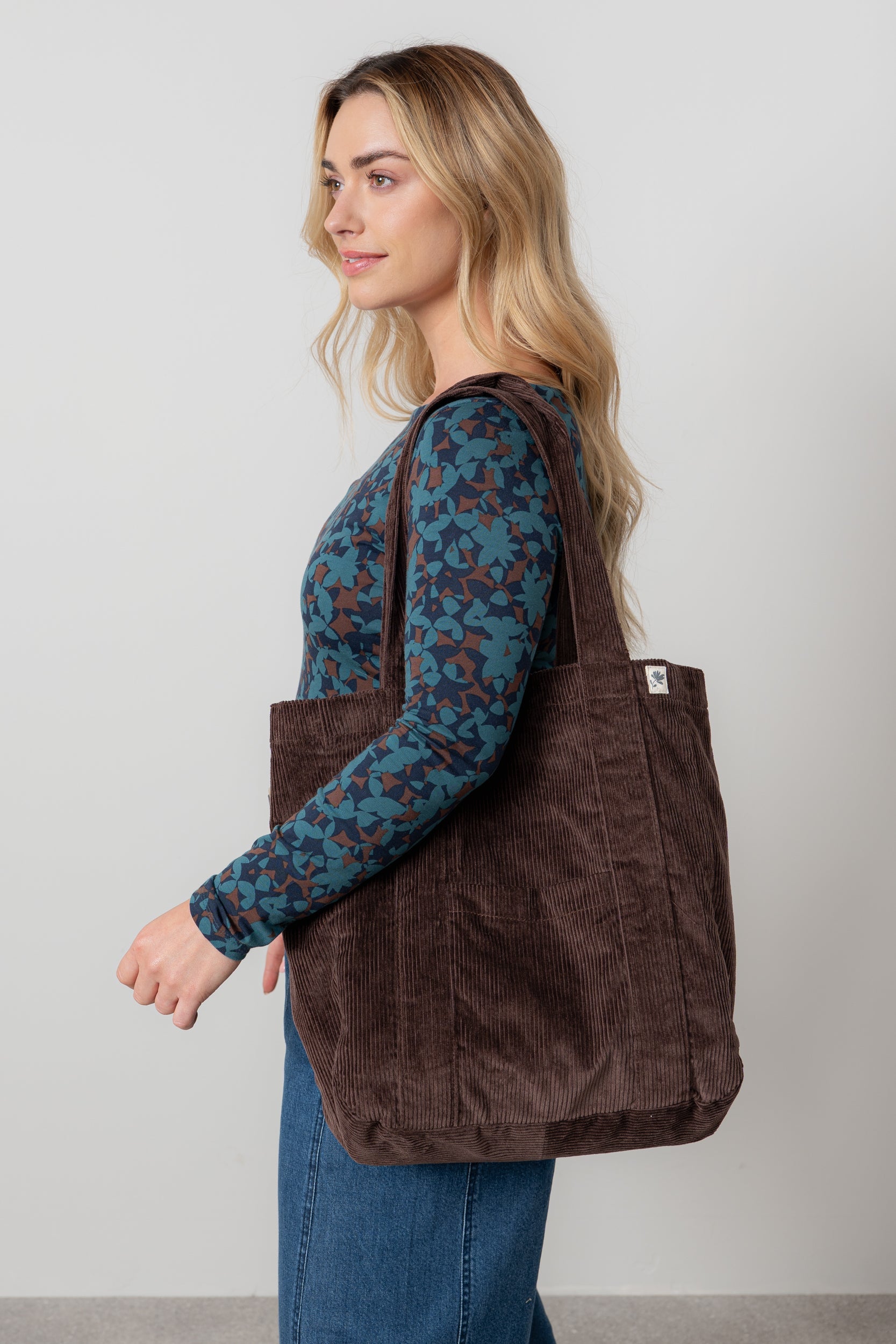 Lily & Me Jumbo Cord Tote Bag Chocolate Ginger + Gray