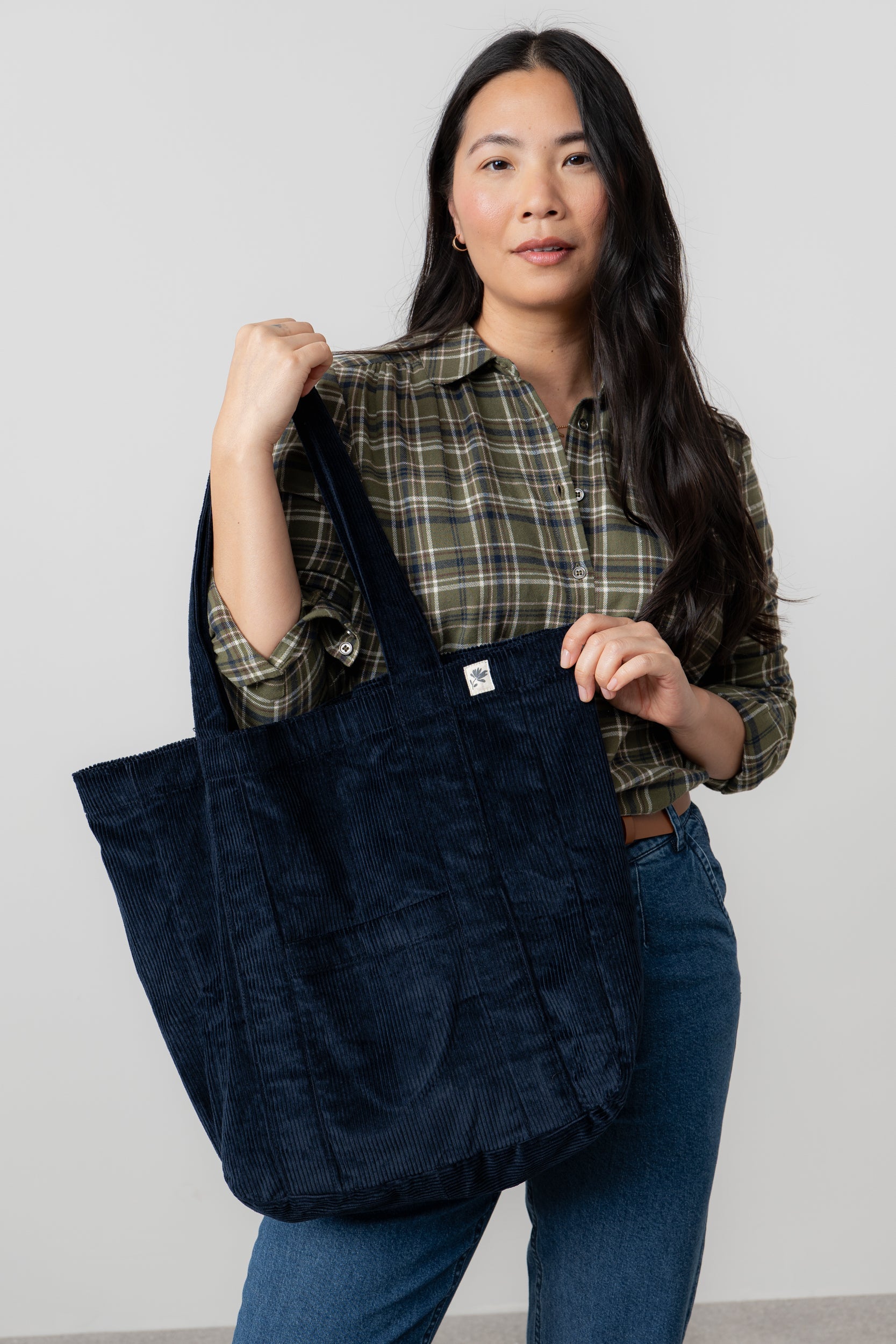 Lily & Me Jumbo Cord Shopper Bag Navy Ginger + Gray