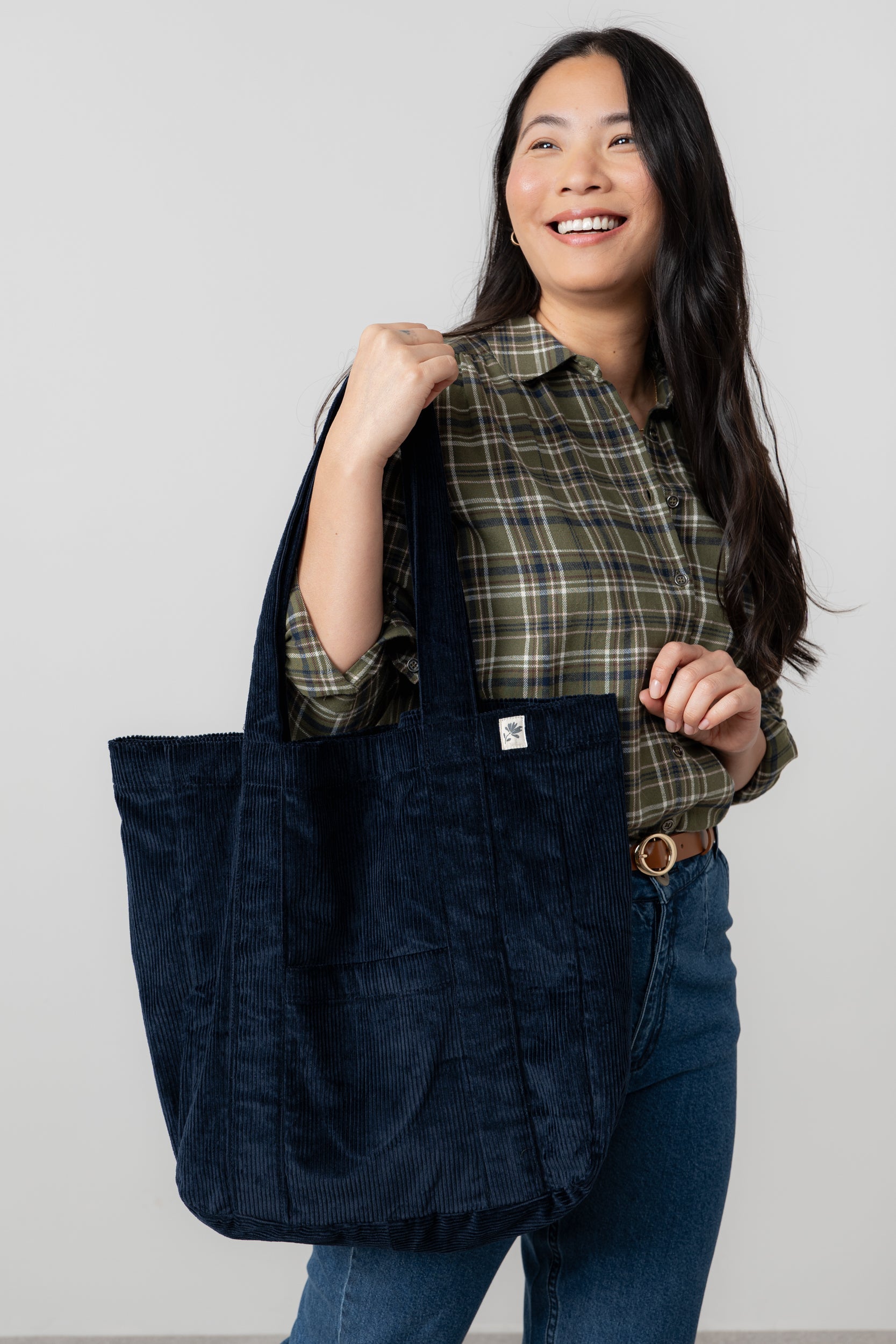 Lily & Me Jumbo Cord Shopper Bag Navy Ginger + Gray