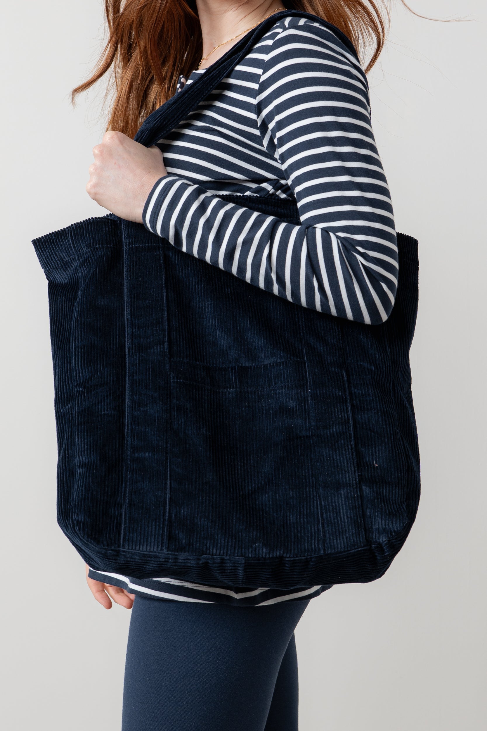 Lily & Me Jumbo Cord Shopper Bag Navy Ginger + Gray