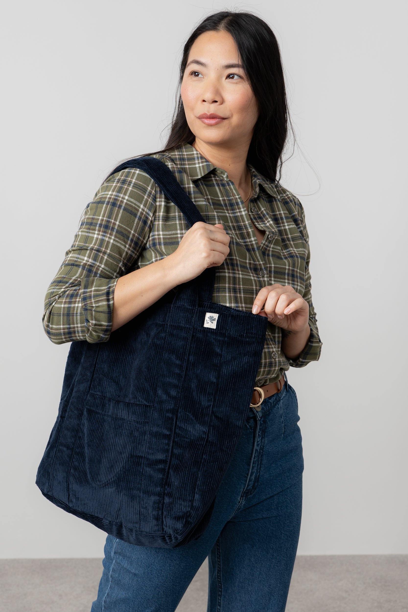 Lily & Me Jumbo Cord Shopper Bag Navy Ginger + Gray