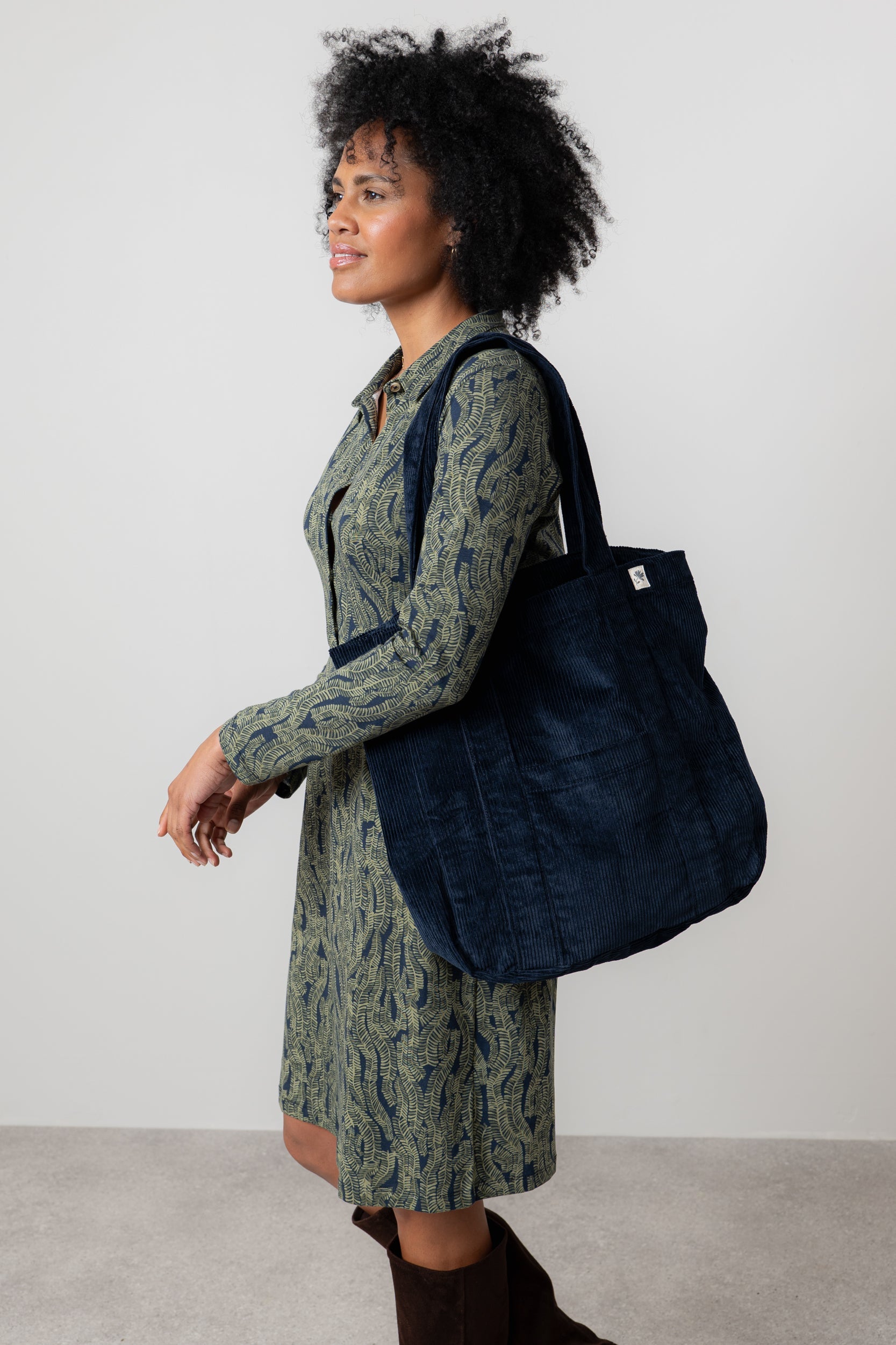 Lily & Me Jumbo Cord Shopper Bag Navy Ginger + Gray