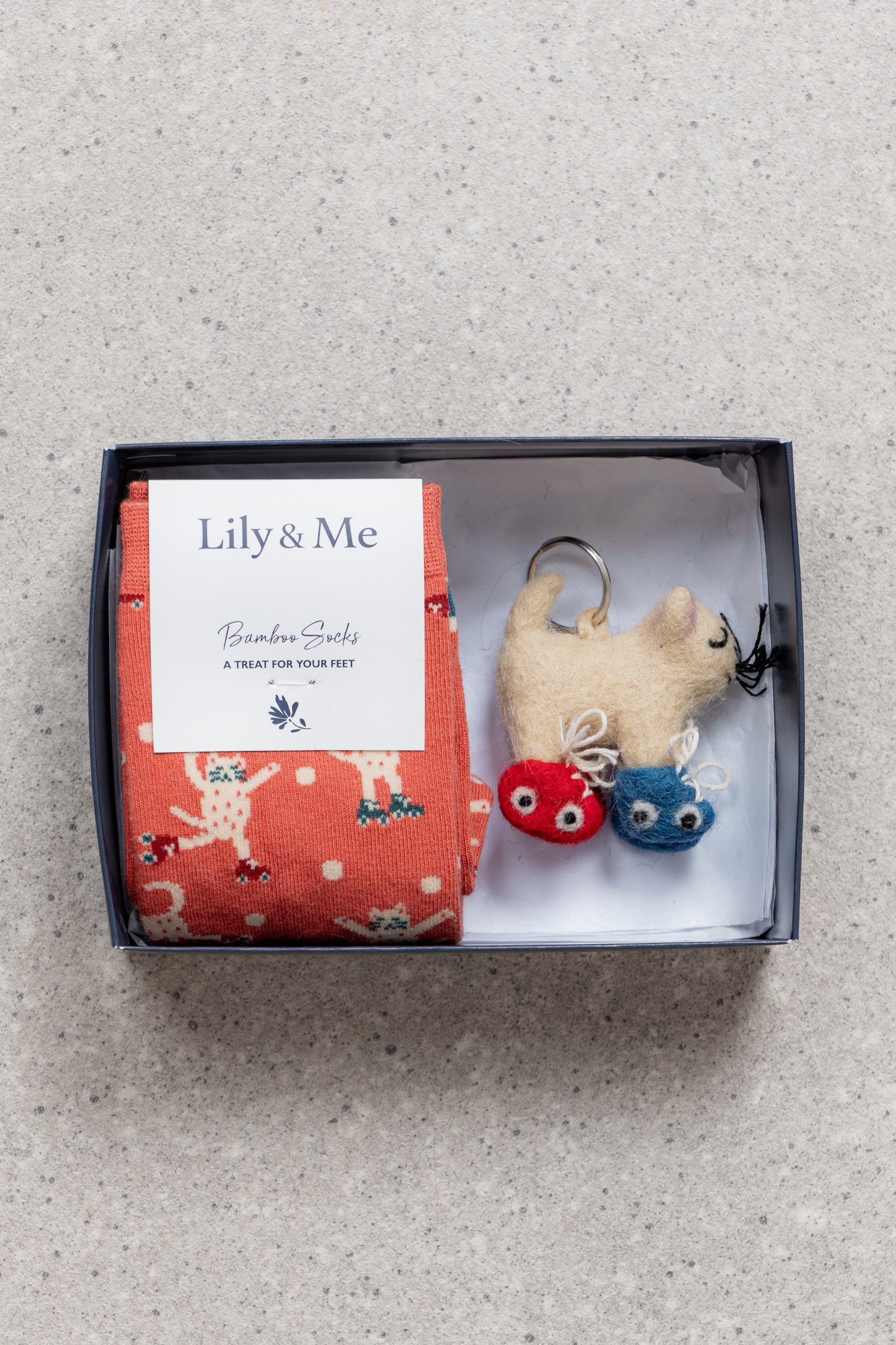 Lily & Me Roller Cats Socks And Keyring Giftbox Assorted