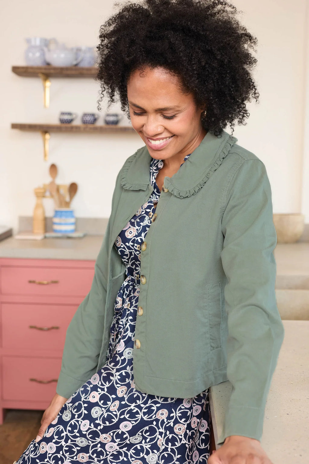 Lily & Me Rebecca Ruffle Collar Jacket Laurel Green