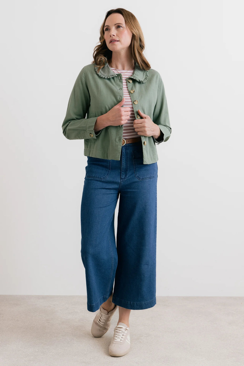 Lily & Me Rebecca Ruffle Collar Jacket Laurel Green