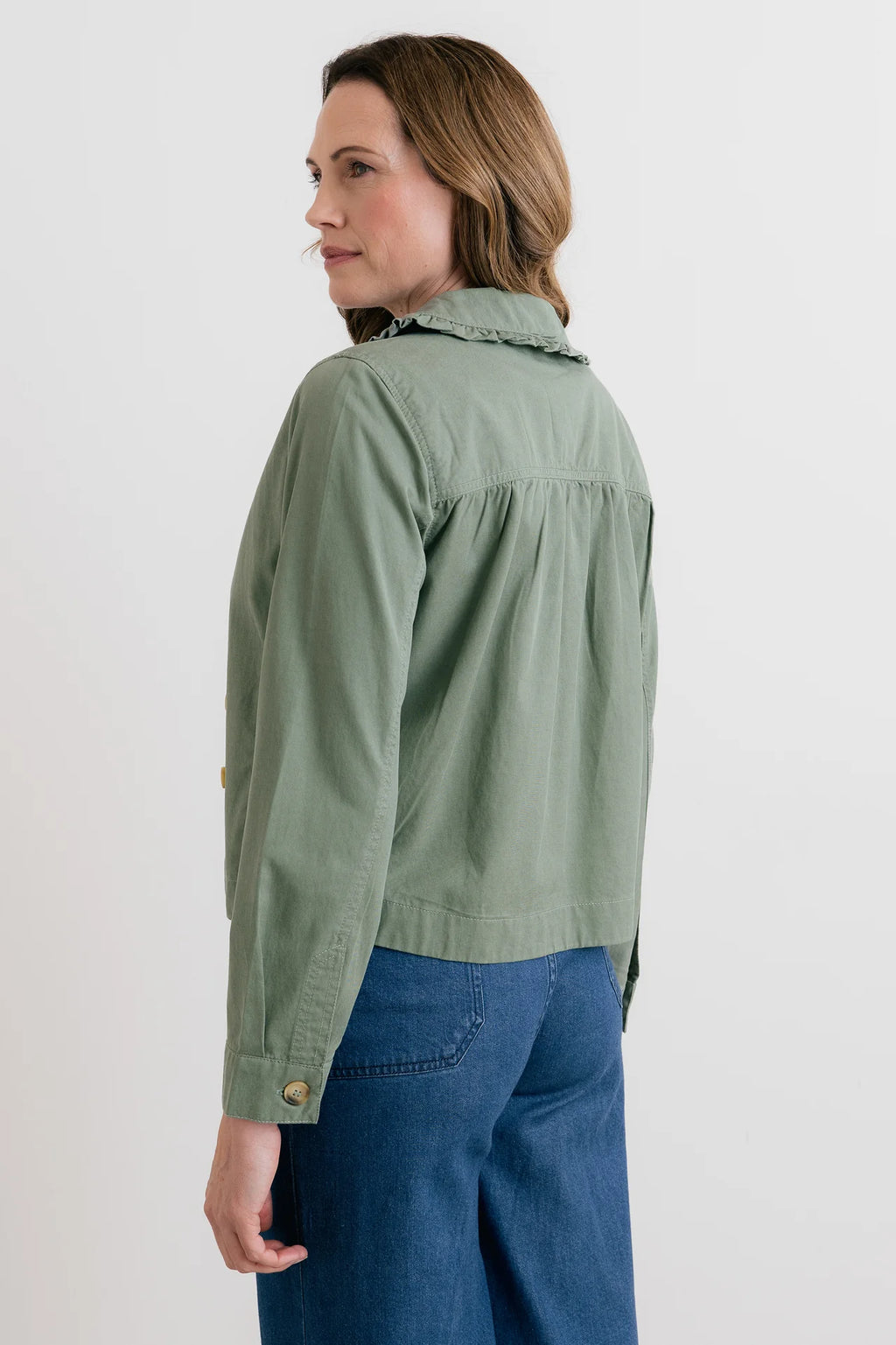 Lily & Me Rebecca Ruffle Collar Jacket Laurel Green