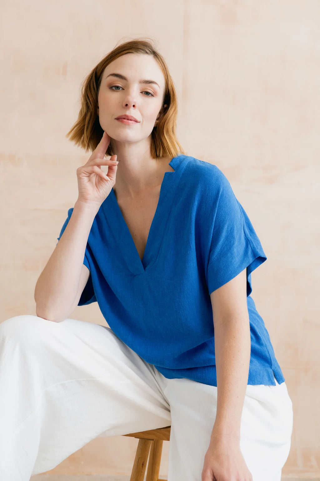 Lily & Me Orchard Top Plain Linen Colbalt