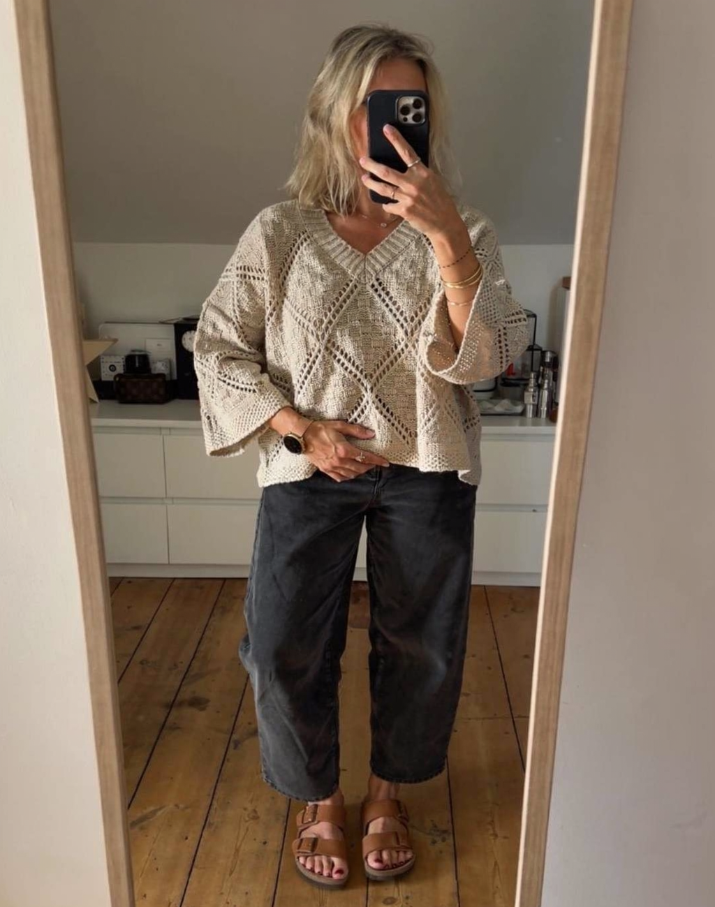 Pattern V Neck Oversized Jumper Ginger + Gray