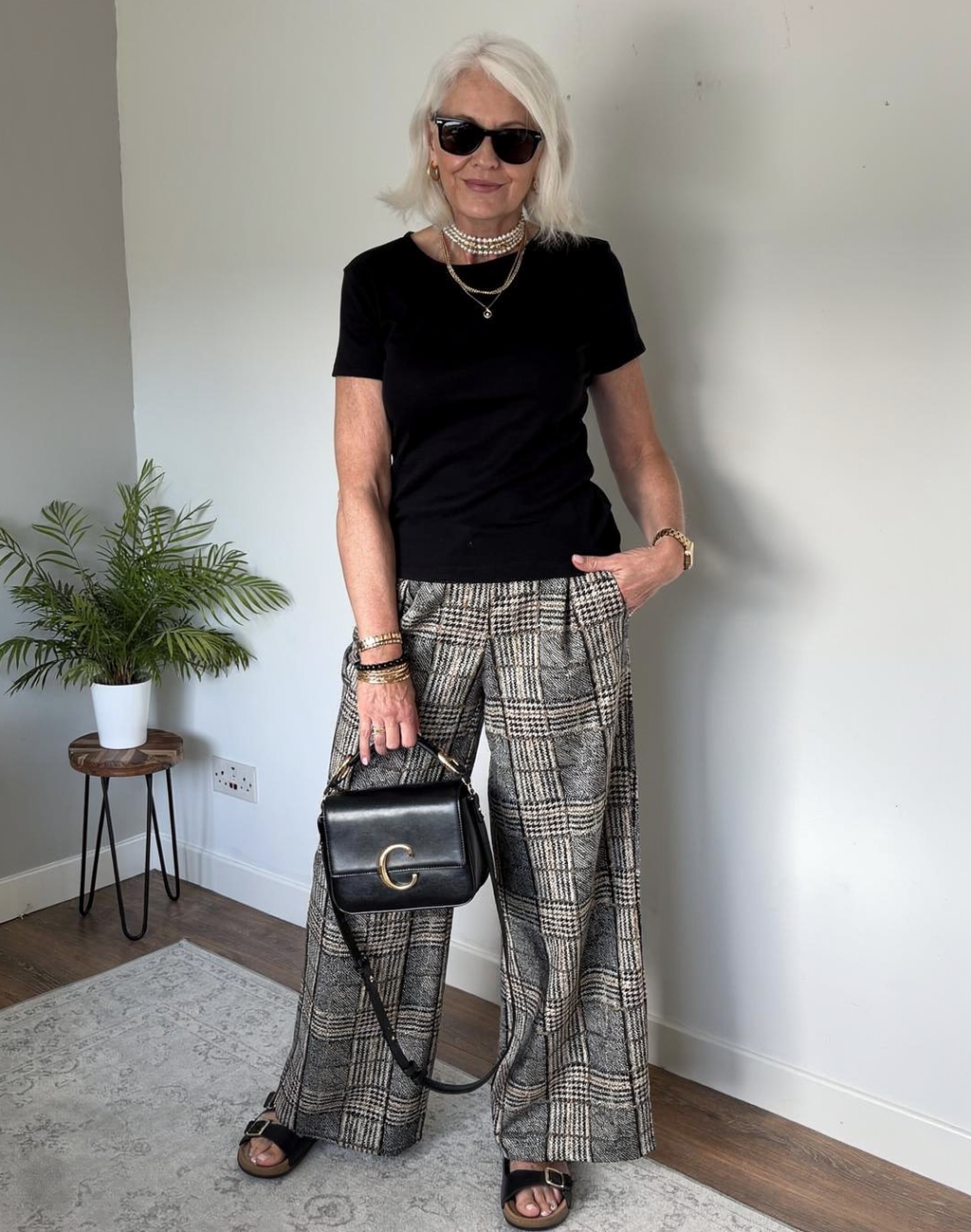 Silky Plaid Brown Trousers Ginger + Gray