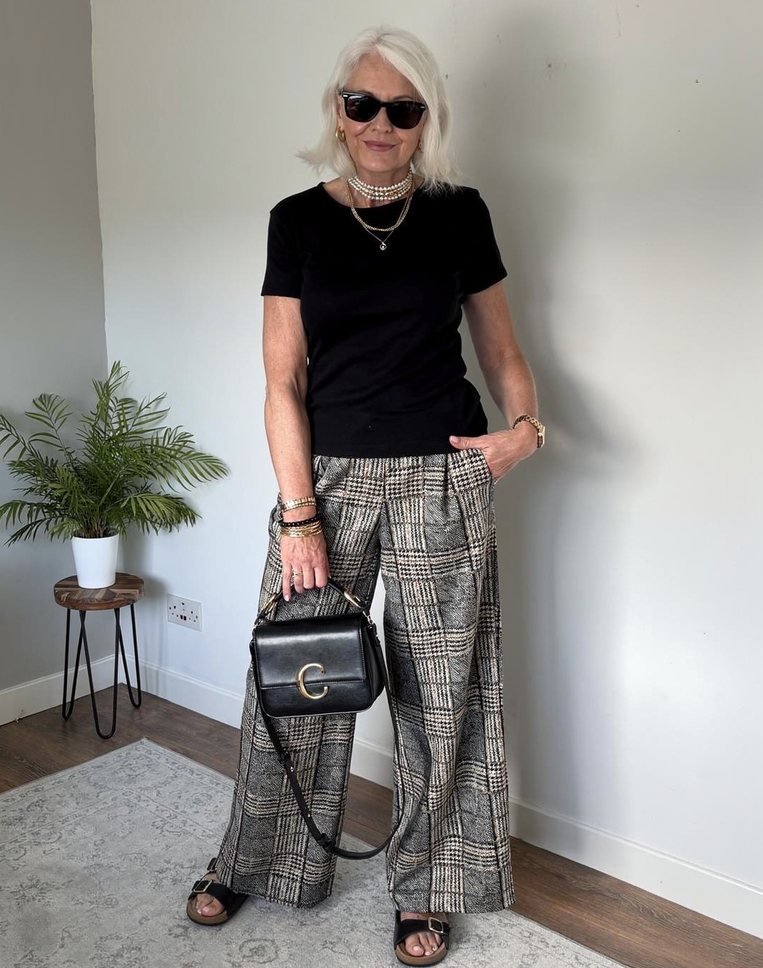 Silky Plaid Brown Trousers Ginger + Gray