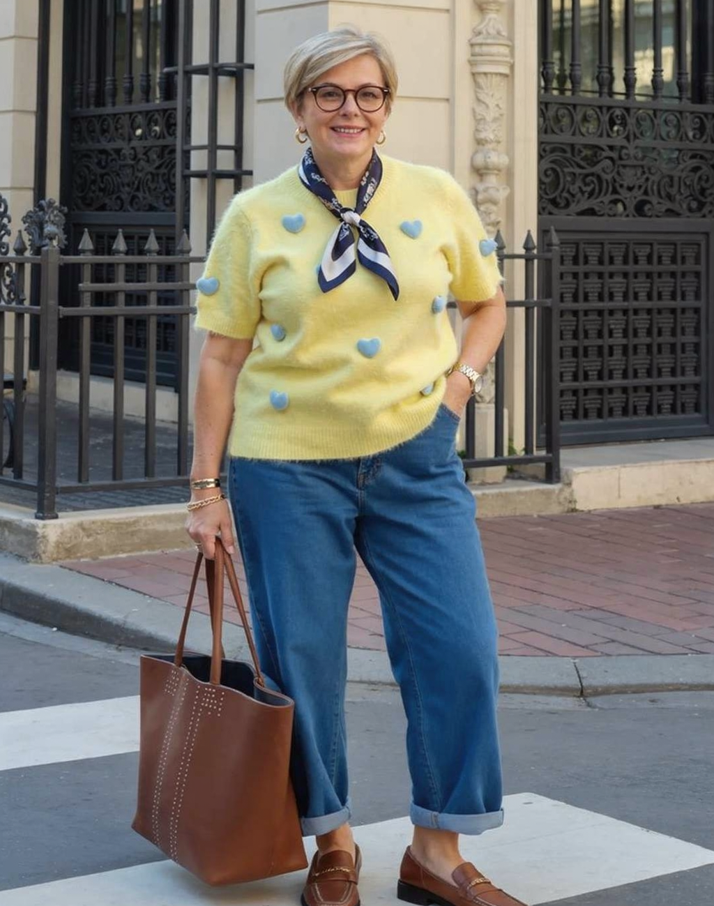 Yellow Heart Patch Cap Sleeve Knit Jumper Ginger + Gray