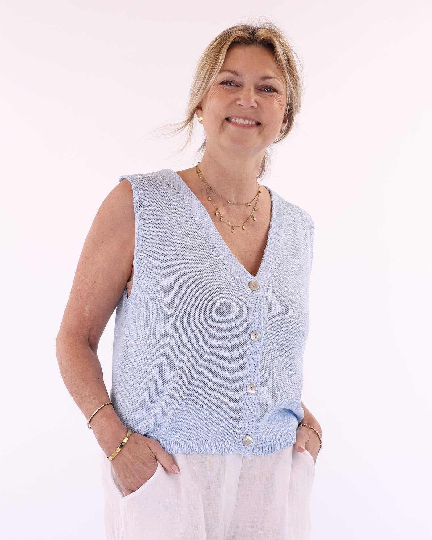 Cotton Blend Button Waistcoat: Terracotta