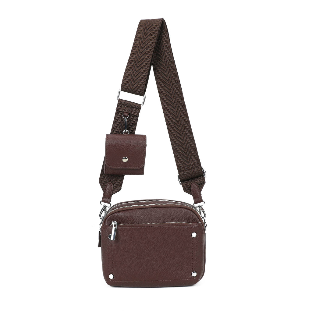 JM1377 Crossbody Bag with Wide Strap and Coin Pouch: Light Beige