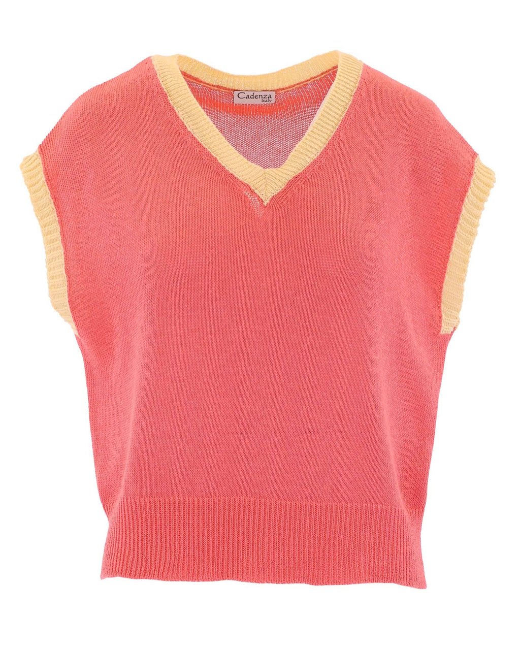 Cotton Blend Contrast Tank Top: Coral and Yellow