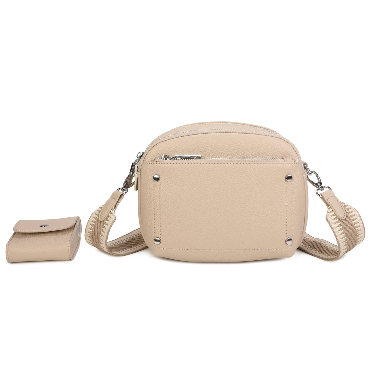 JM1377 Crossbody Bag with Wide Strap and Coin Pouch: Light Beige