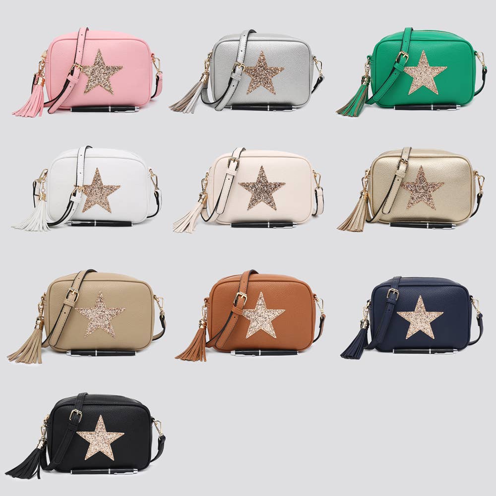 Premium Vegan Leather Camera Star Crossbody Bag #JNY3435AW26: BROWN