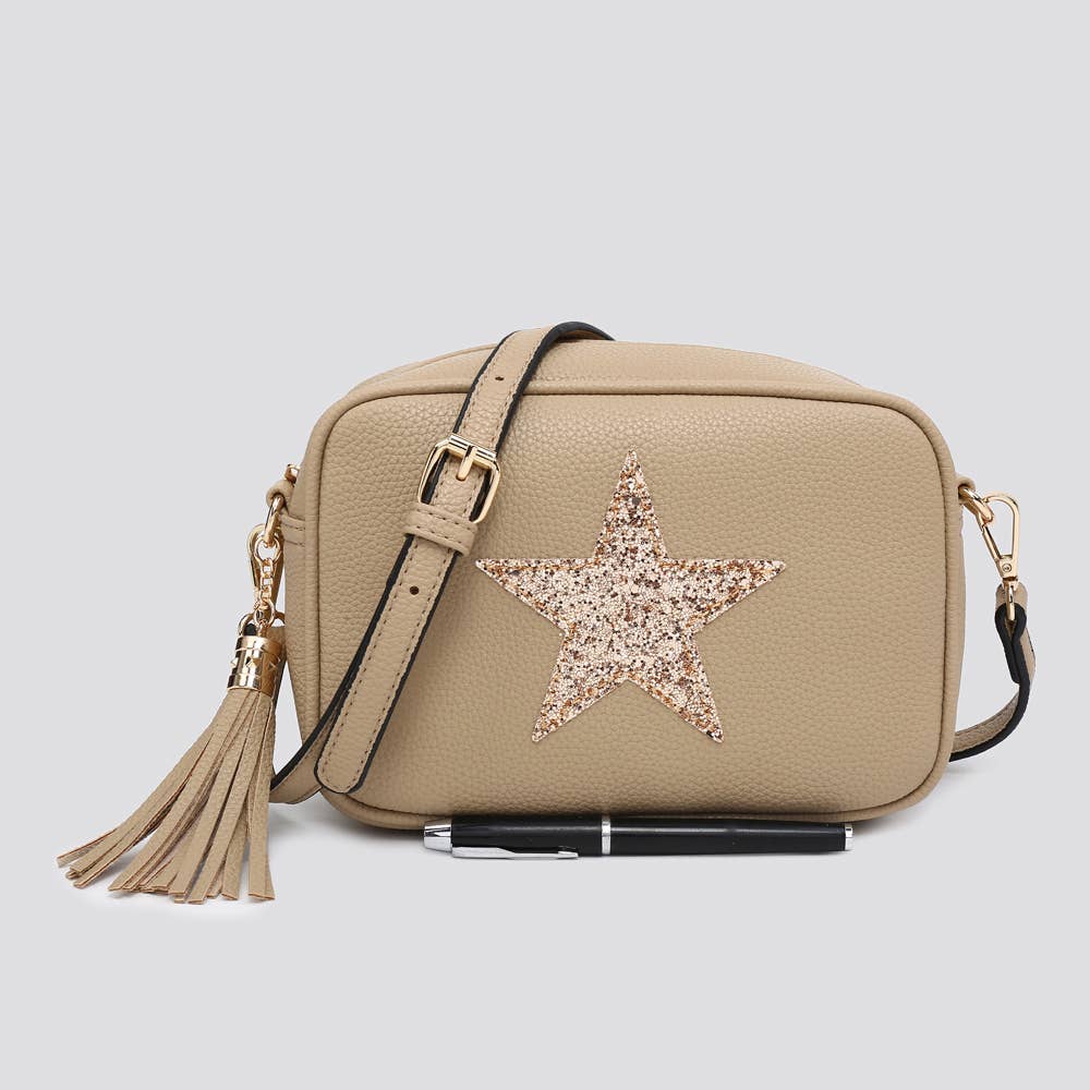 Premium Vegan Leather Camera Star Crossbody Bag #JNY3435AW26: BROWN