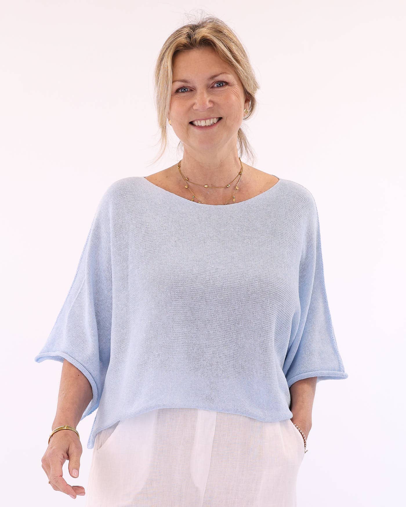 Cotton Blend Short Tunic Top: Orange / One Size